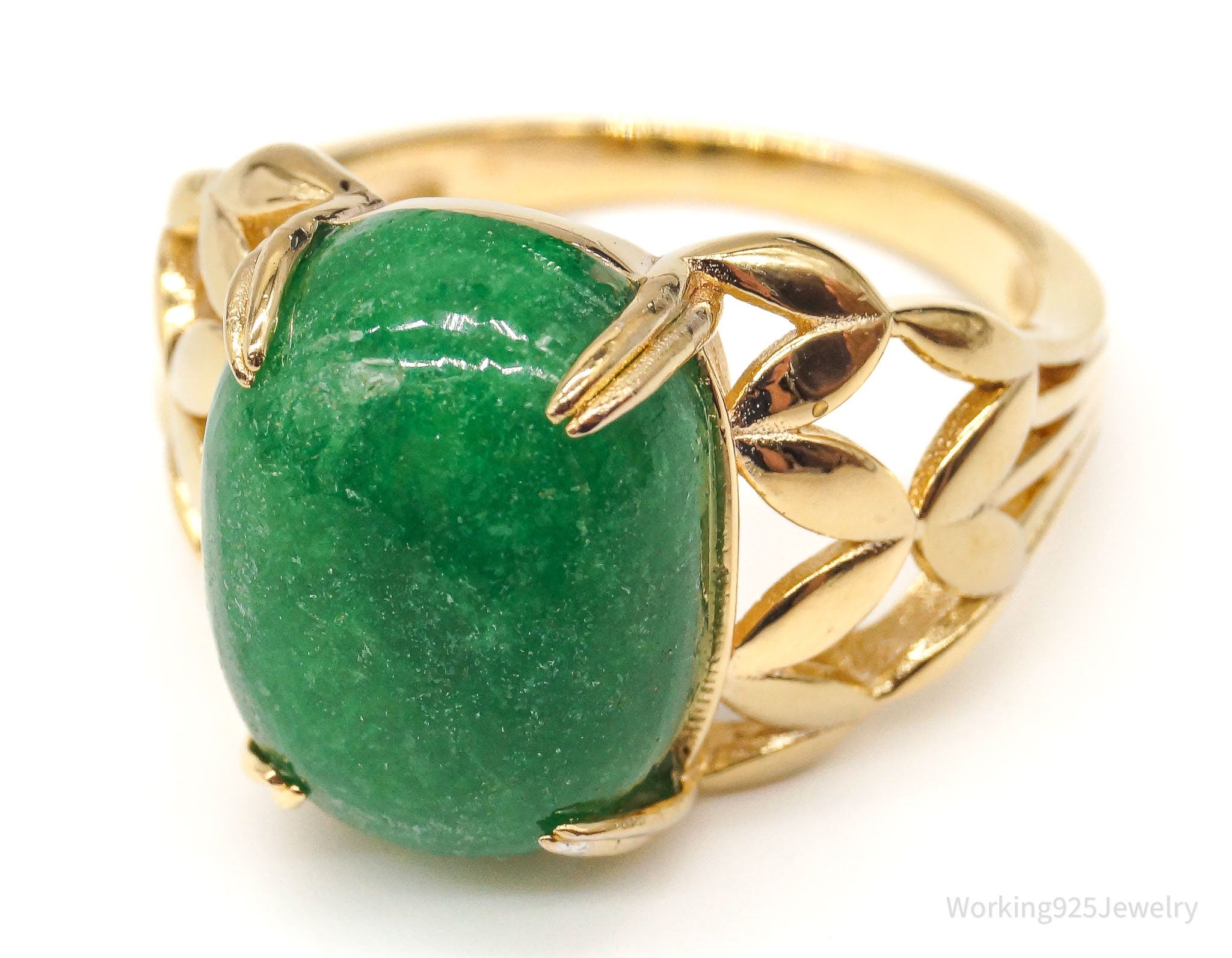 BBJ Green Jadeite 18K Yellow Gold Over Sterling Silver Ring - Size 8.75