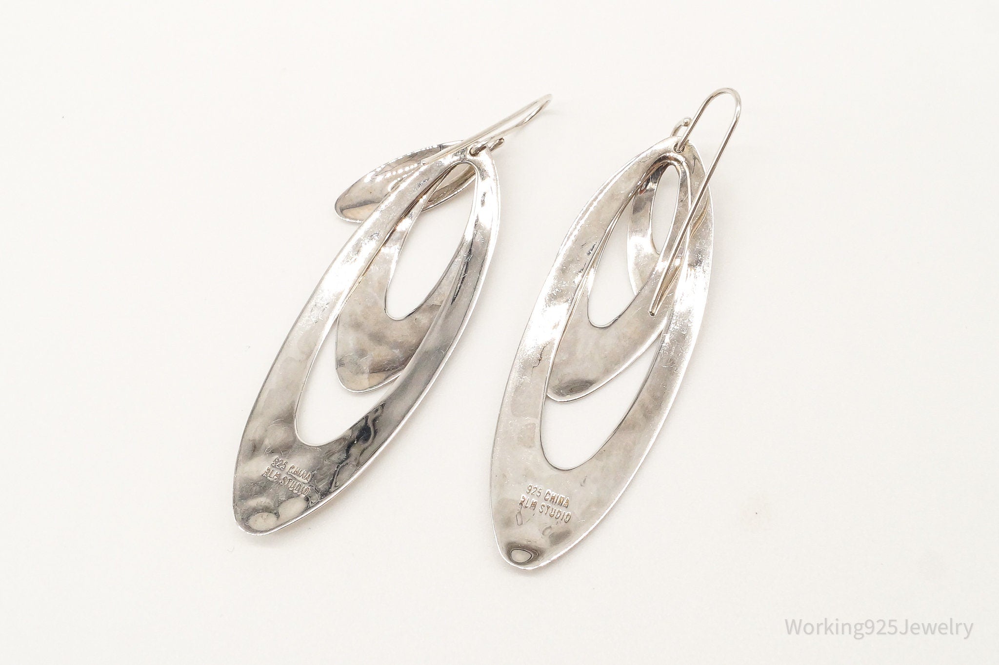 Vintage Designer RLM Studio Modernist Sterling Silver Hammered Earrings