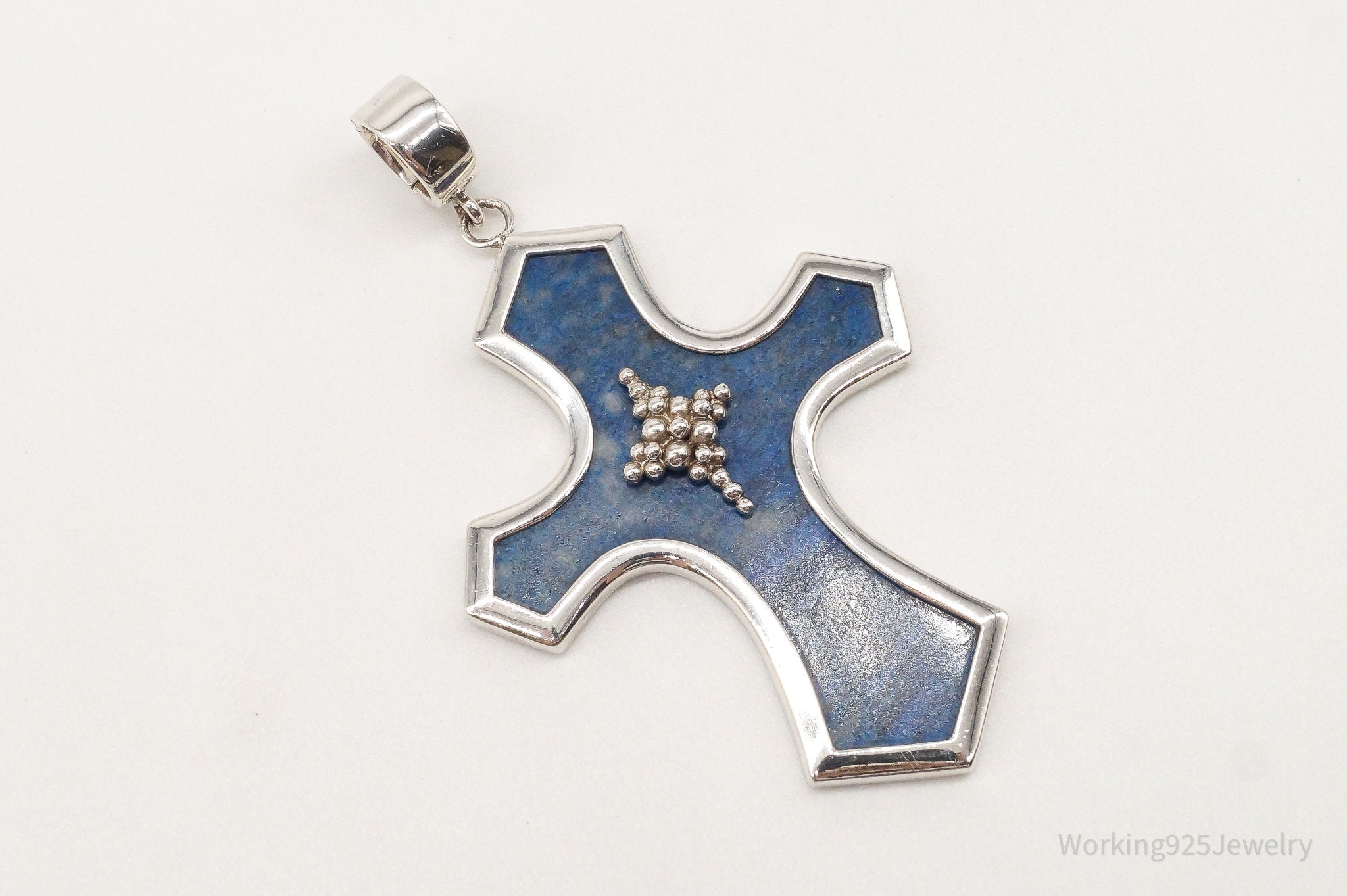 Designer Whitney Kelly Large Lapis Lazuli Cross Sterling Silver Pendant