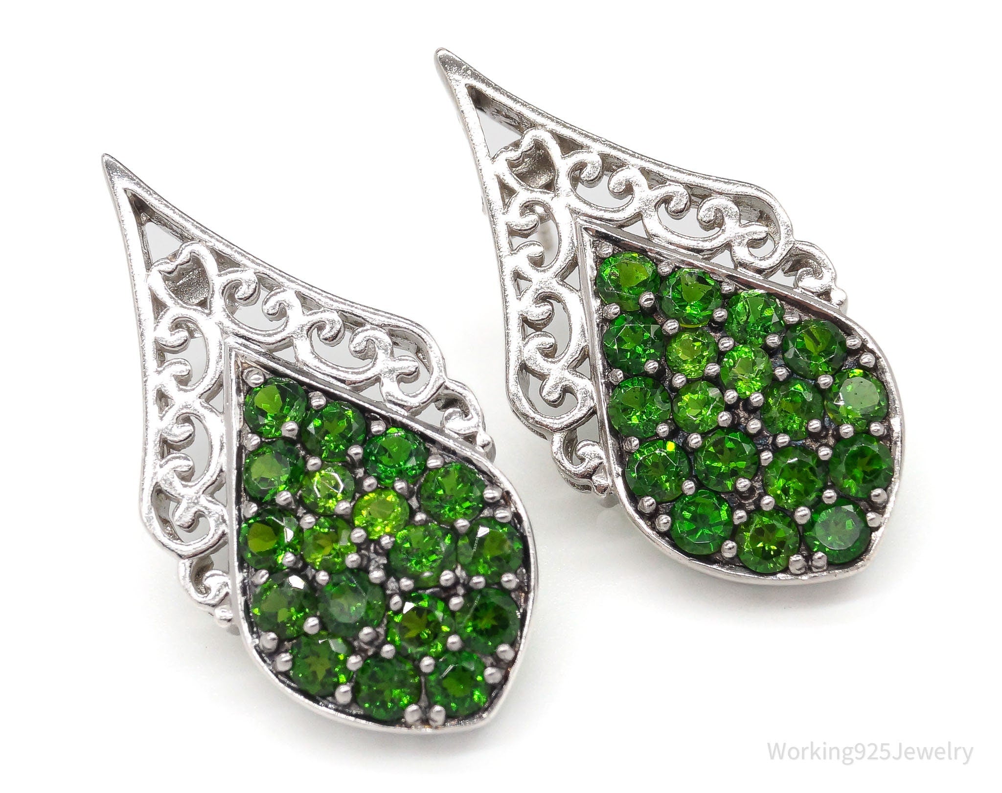 Designer Lab Emerald Rhodium Over Sterling Silver Earrings