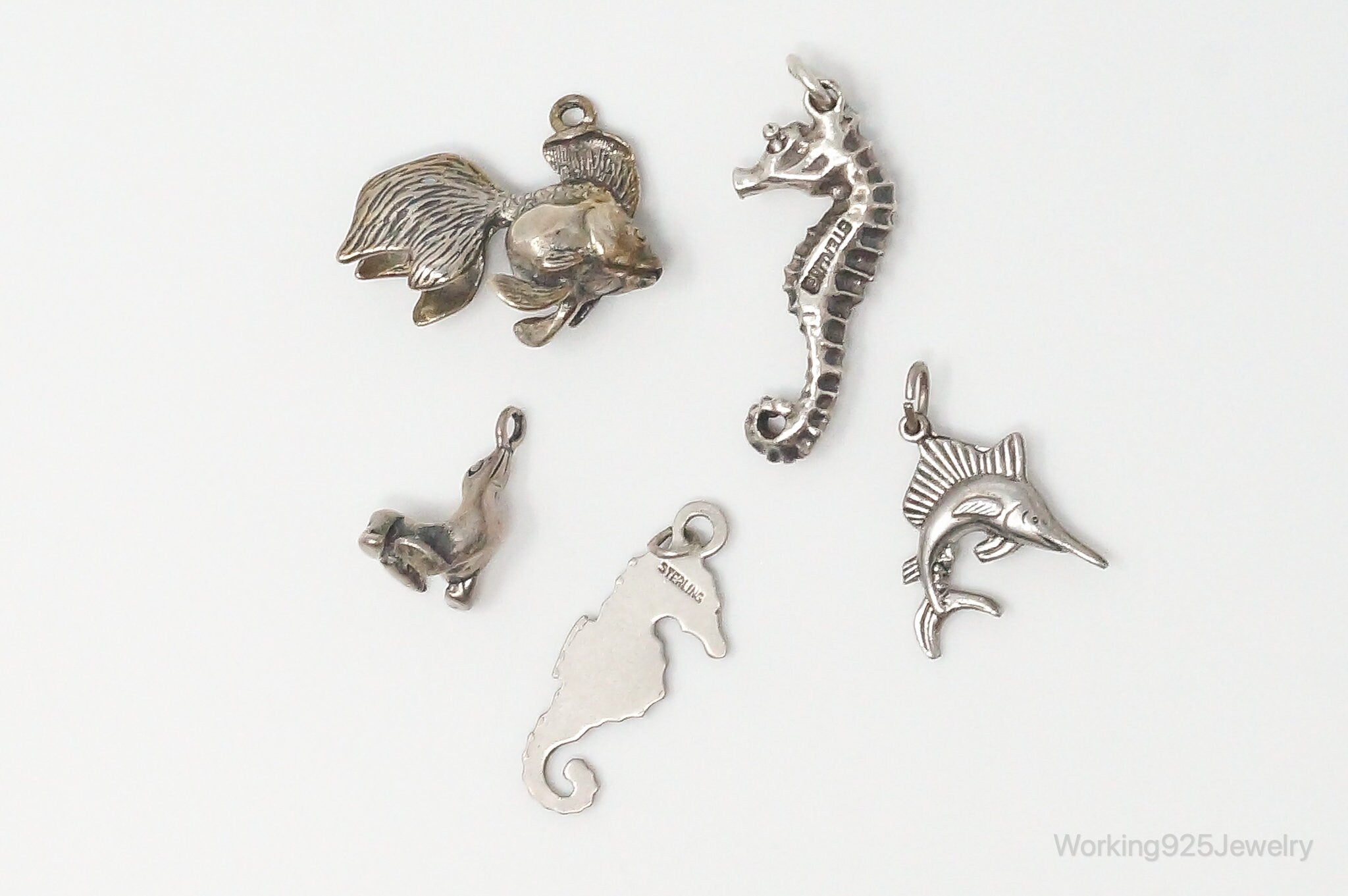 Vintage Antique Ocean Sea Life Sterling Silver Charms Lot