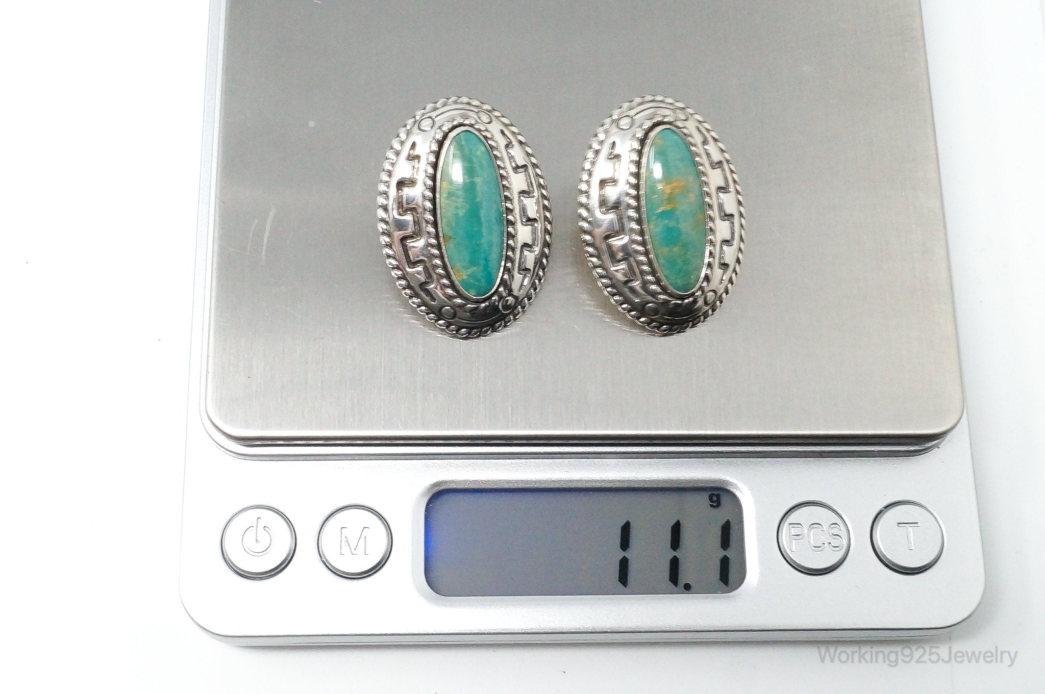 Large Western Designer Carolyn Pollack Relios Turquoise Sterling Silver Earrings