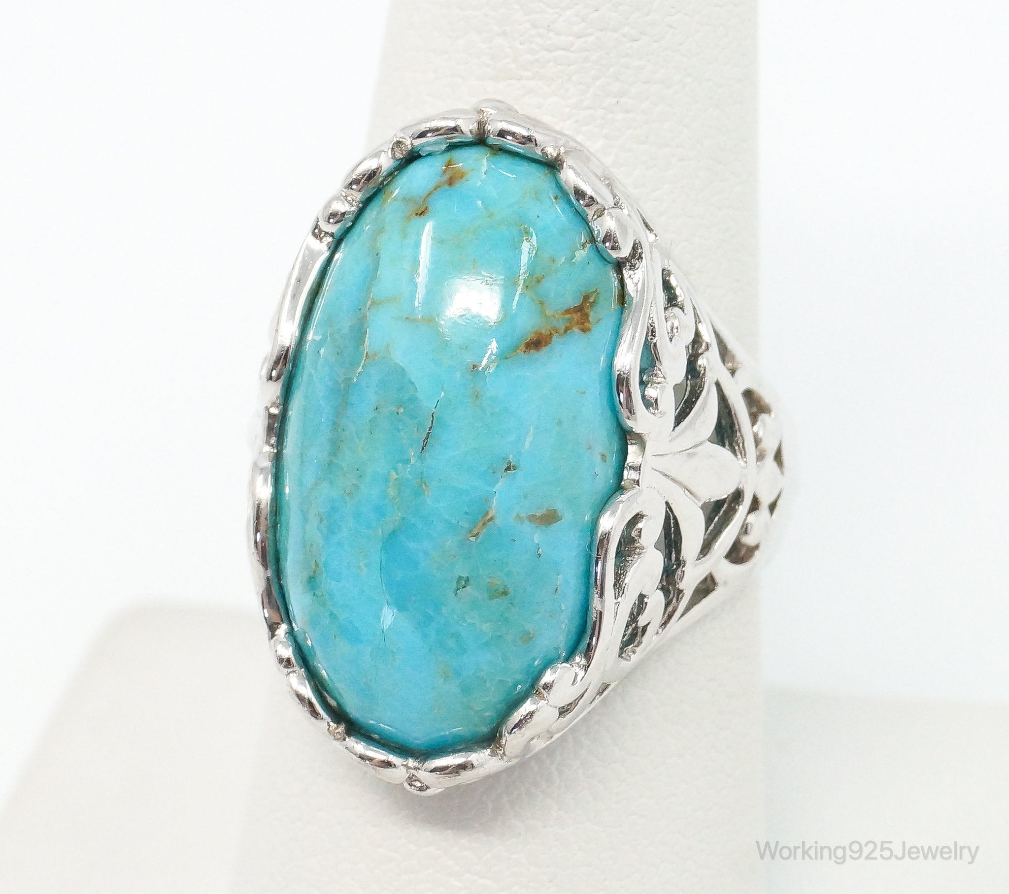 Designer Chapal-Zenray Large Turquoise Sterling Silver Ring - Size 8