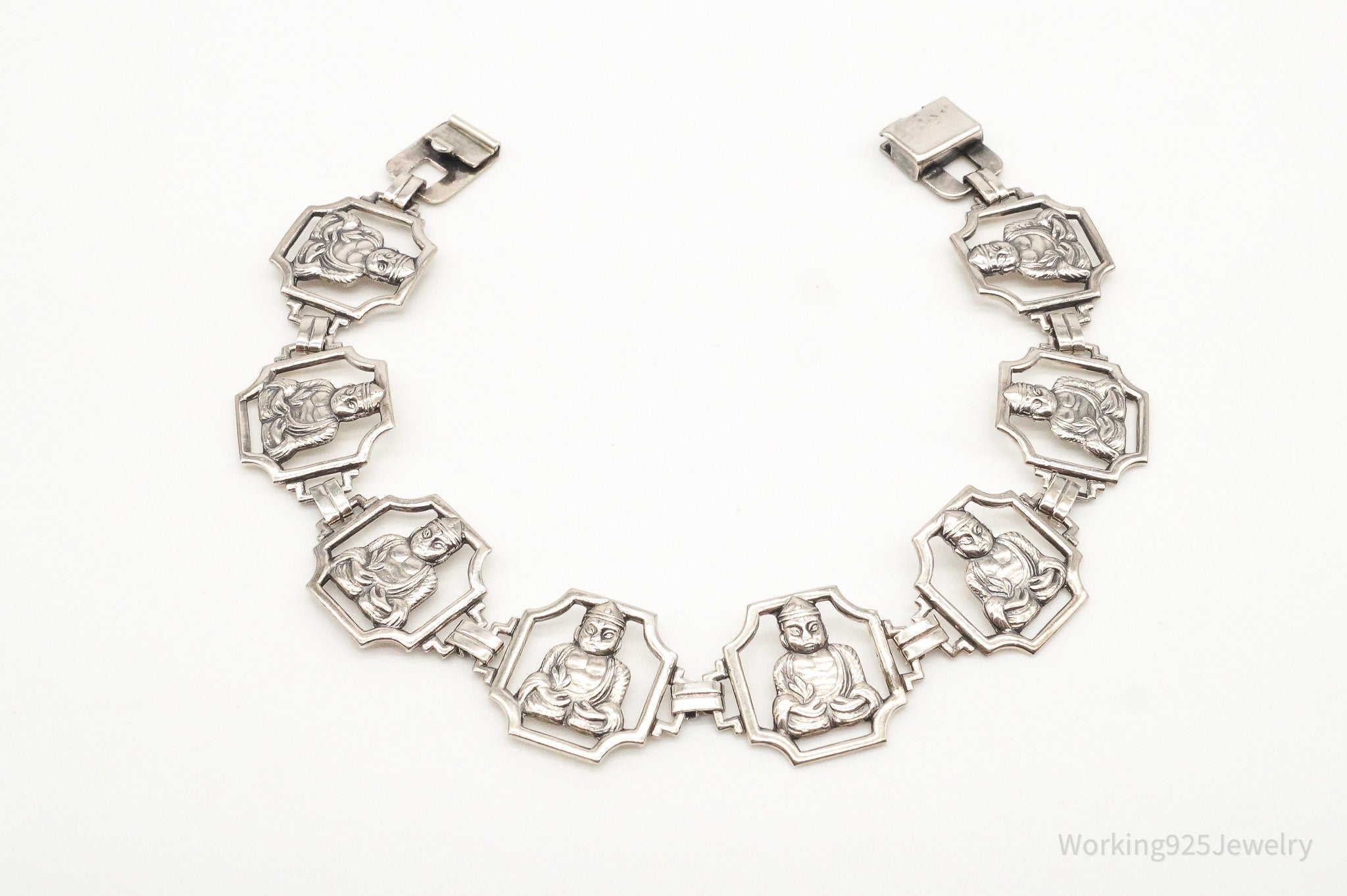 Antique Buddhas Openwork Sterling Silver Bracelet