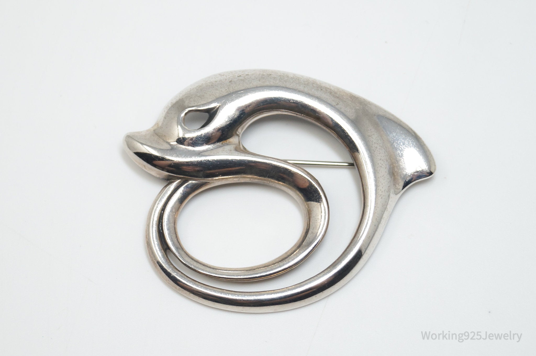 Vintage Designer KABANA Dolphin Sterling Silver Brooch Pin