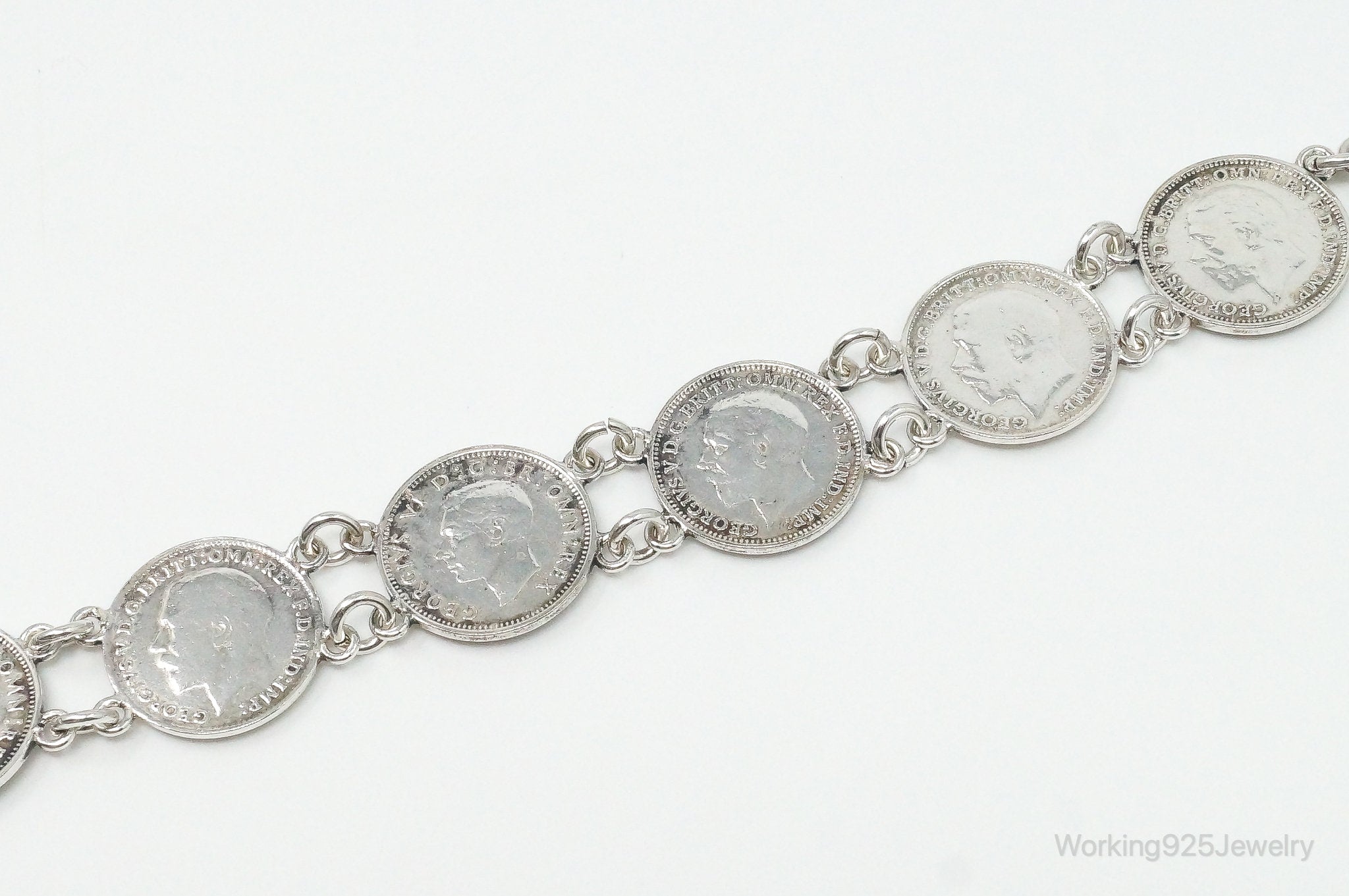 Vintage British Coins Sterling Silver Bracelet