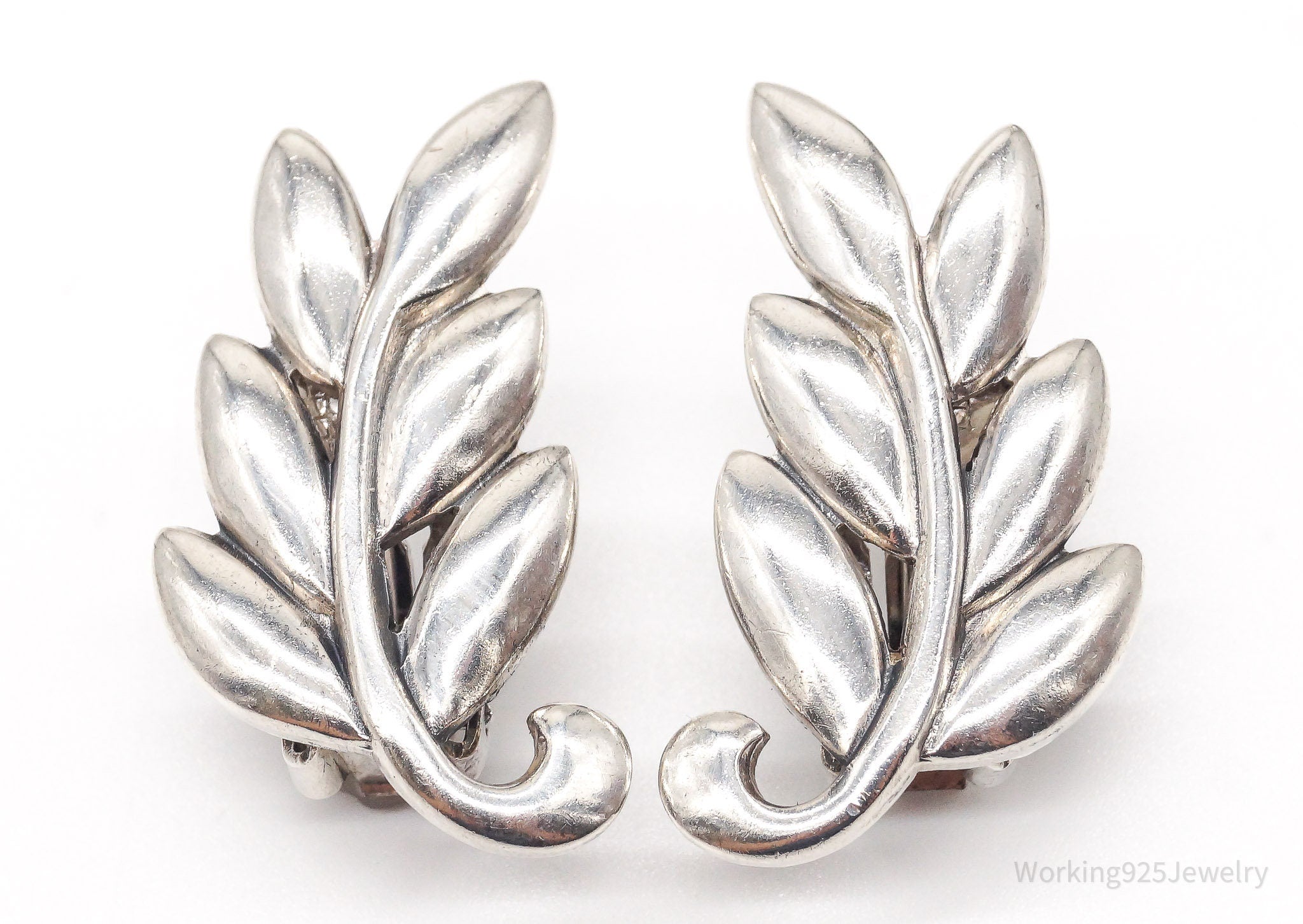 Vintage Designer Danecraft Modernist Branch Sterling Silver Clip On Earrings