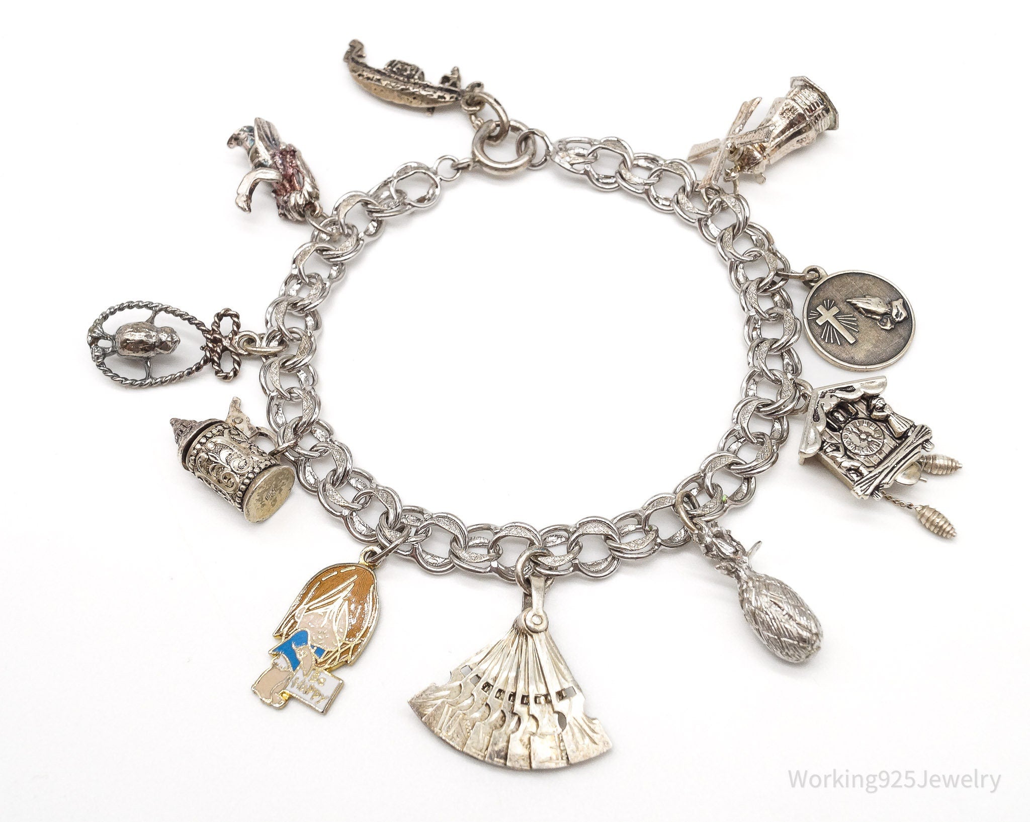 Antique Vintage Charms Sterling Silver Bracelet