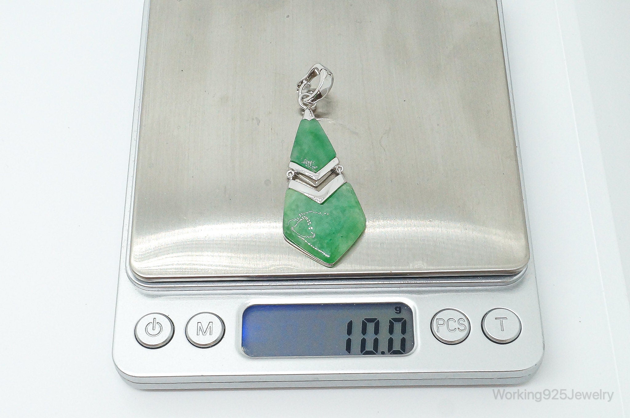 Designer BBJ Green Jade Sterling Silver Pendant