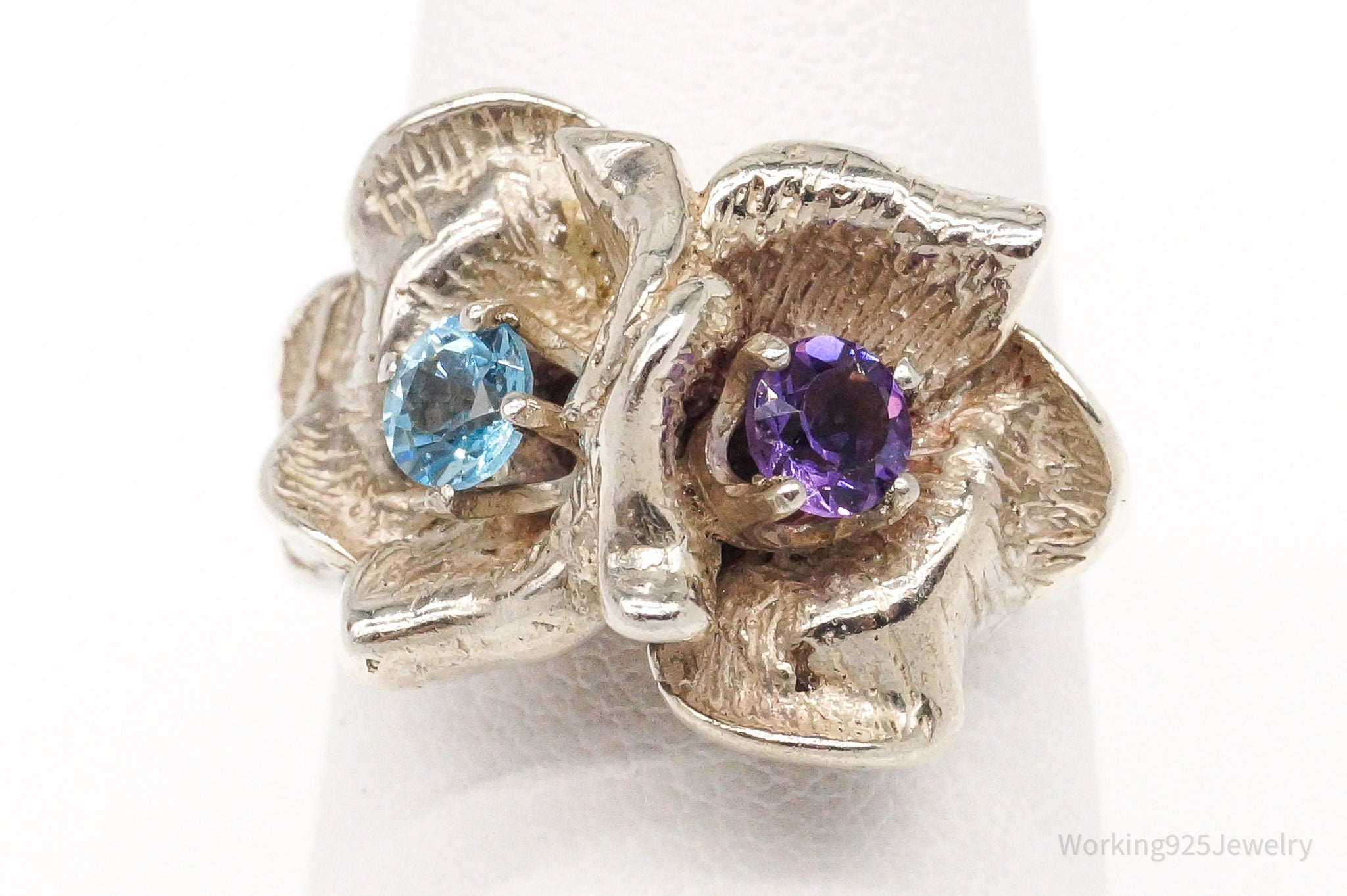 Vintage Blue Topaz Amethyst Silver Ring Size 7.25