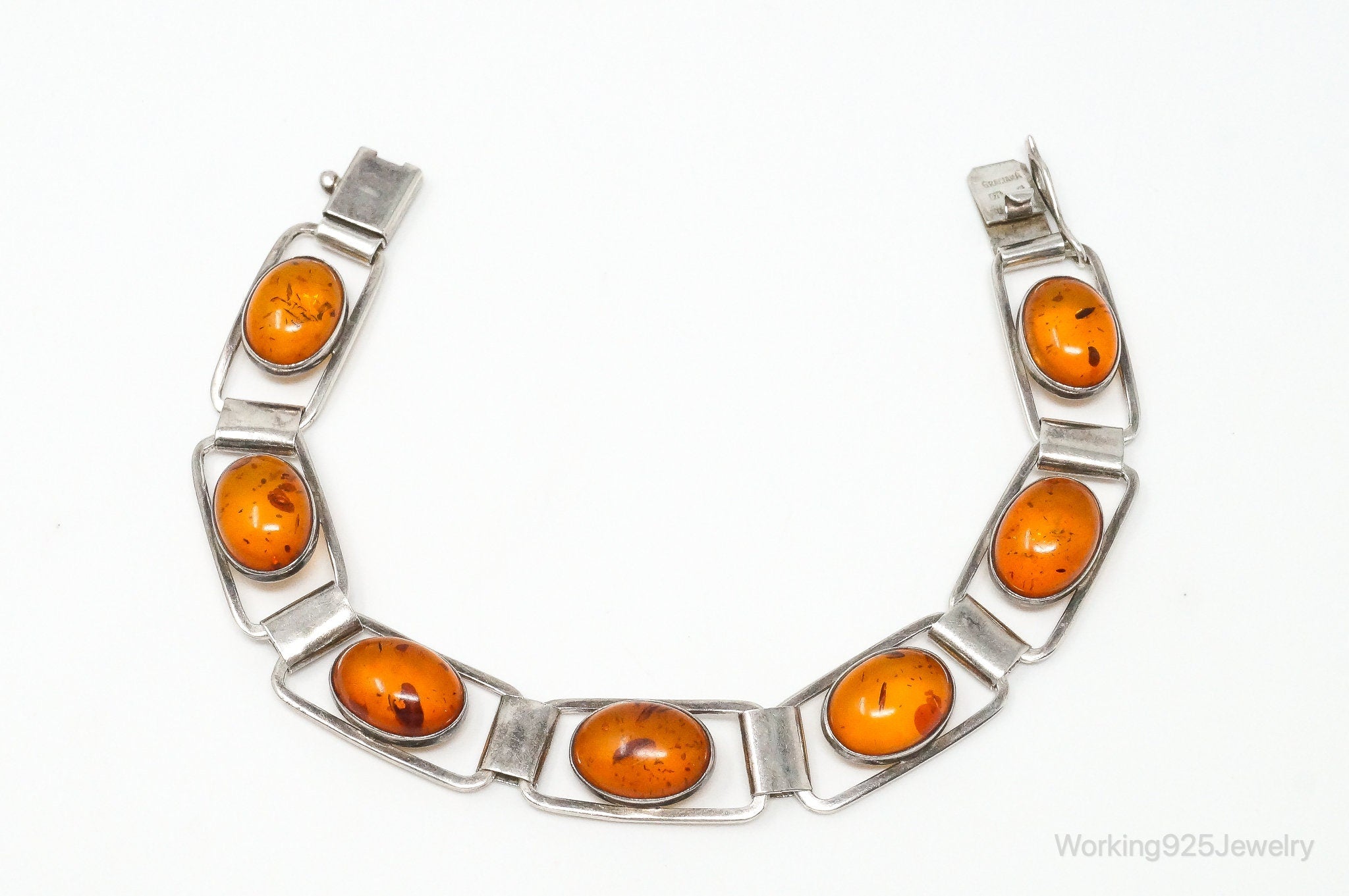 Vintage Graciana Baltic Amber Modernist Sterling Silver Bracelet