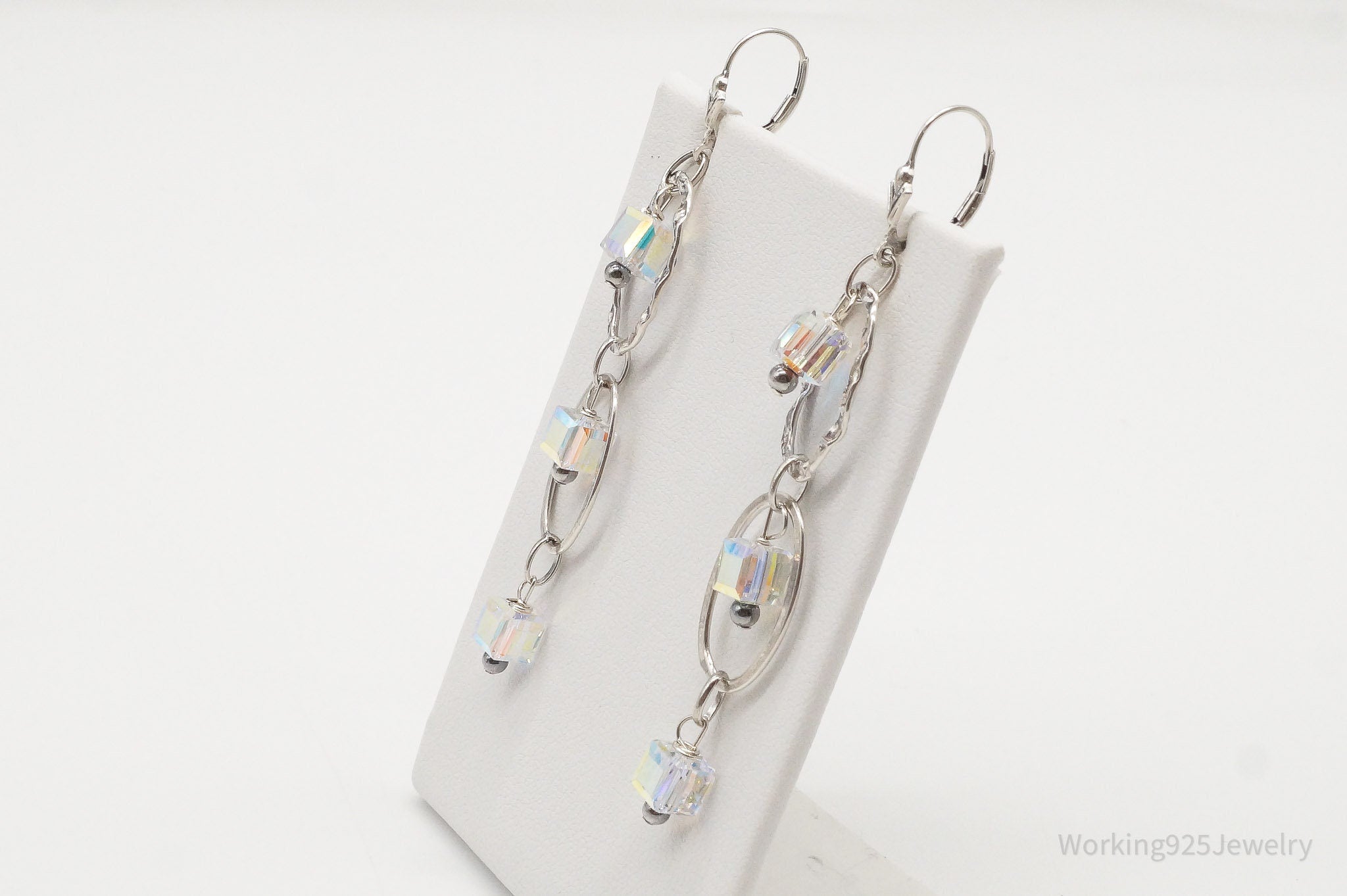 Long Vintage Crystal Sterling Silver Earrings