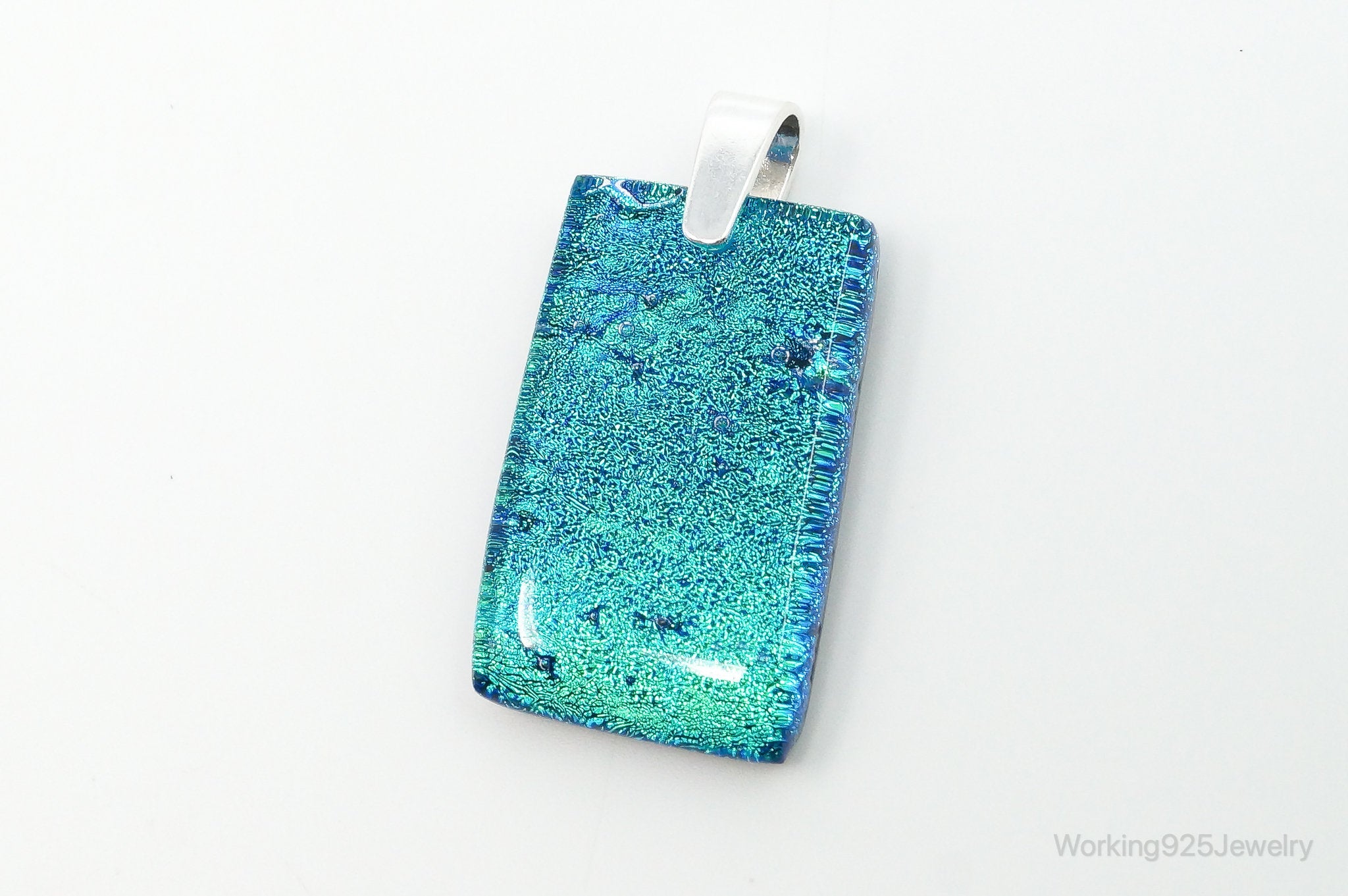 Large Vintage Dichroic Glass Sterling Silver Necklace Pendant