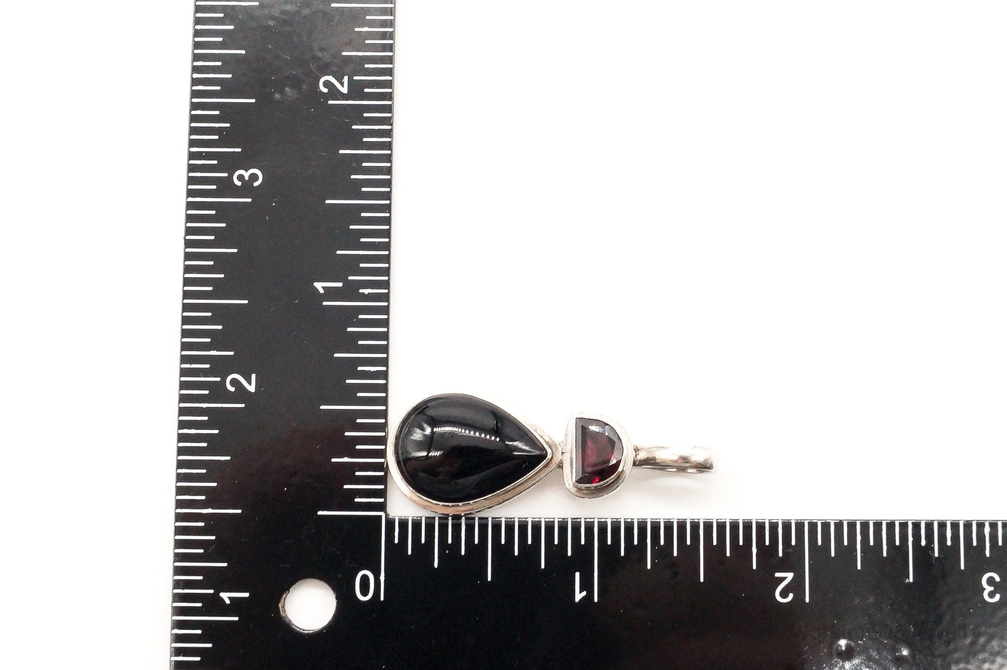 Large Vintage Black Onyx Garnet Sterling Silver Pendant