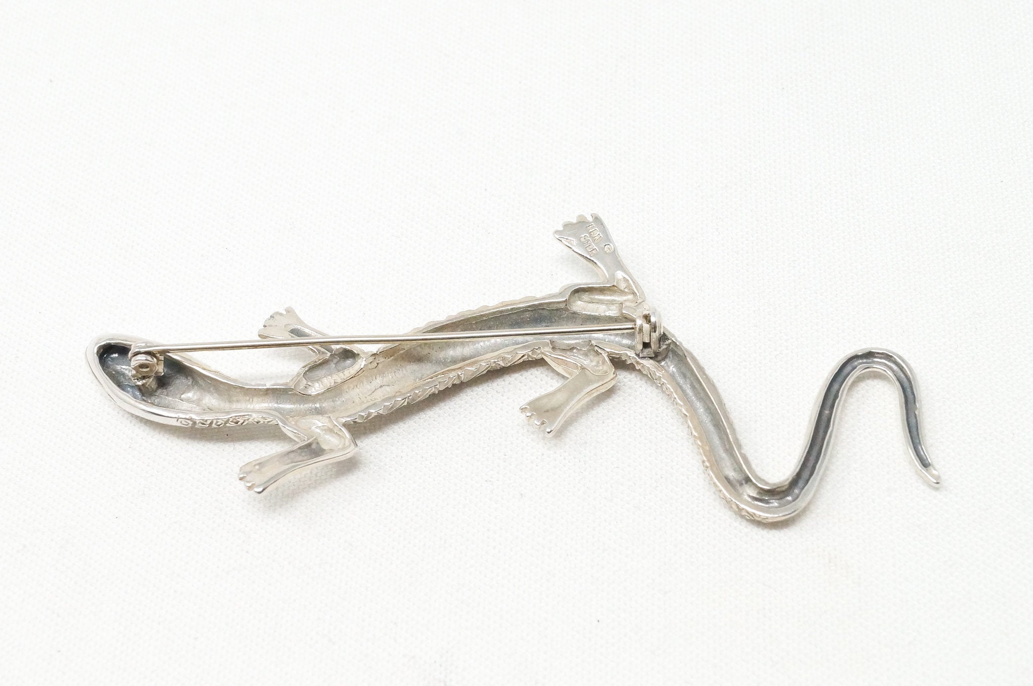 Vintage Designer KABANA Lizard Sterling Silver Southwestern Brooch Pin