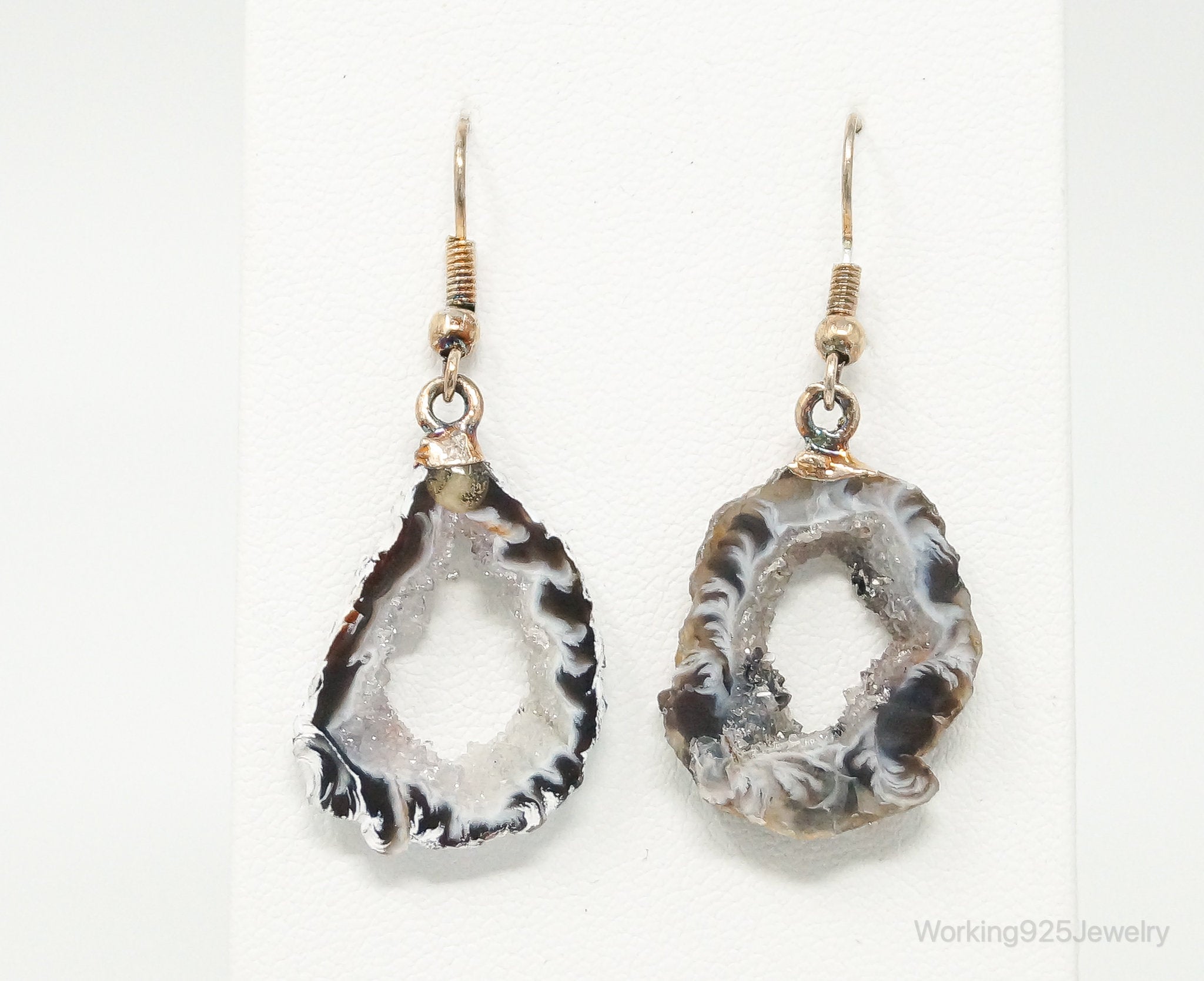 Natural Agate Geode Sterling Silver Earrings