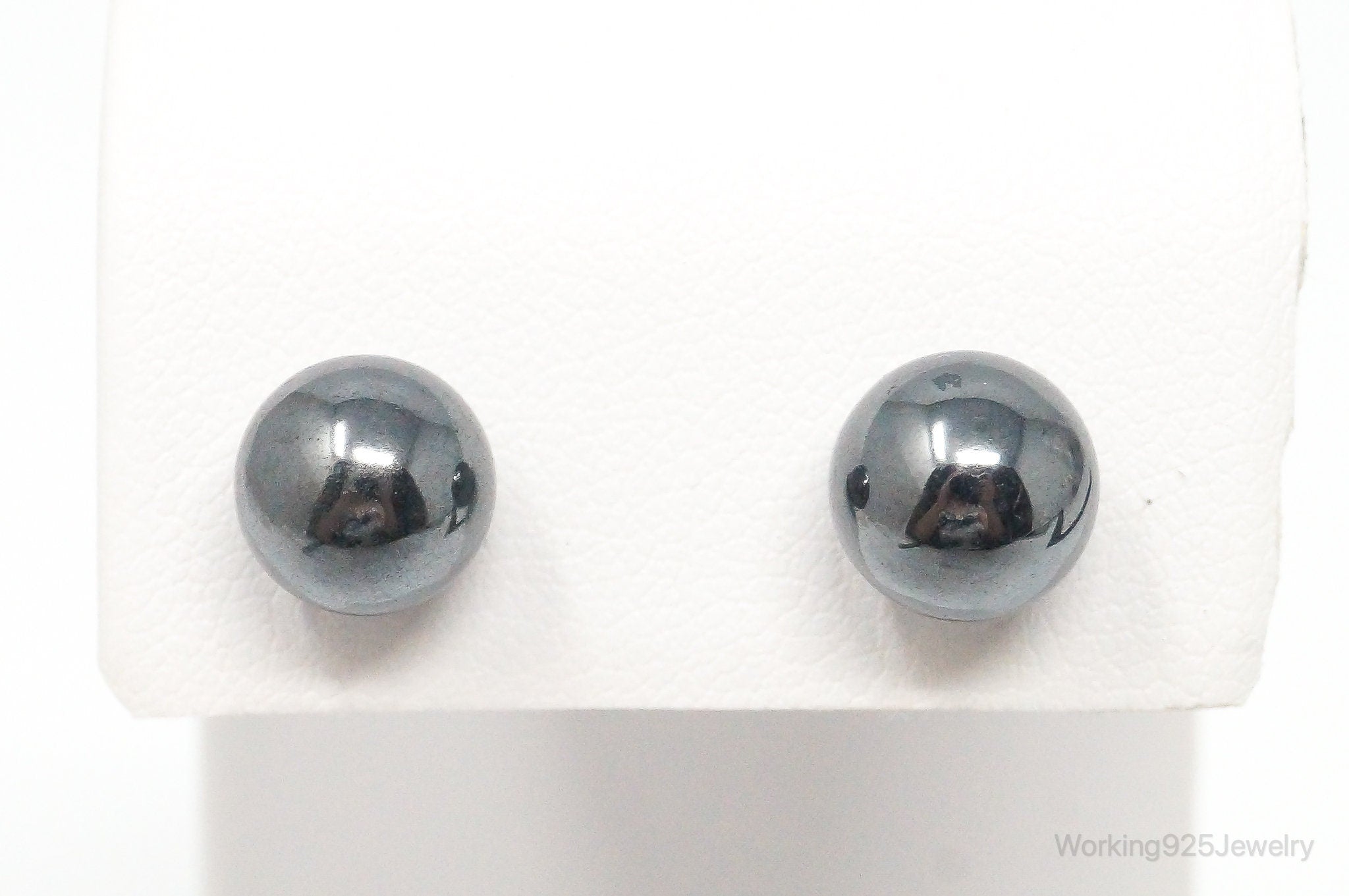 Vintage Hematite Sphere Sterling Silver Earrings