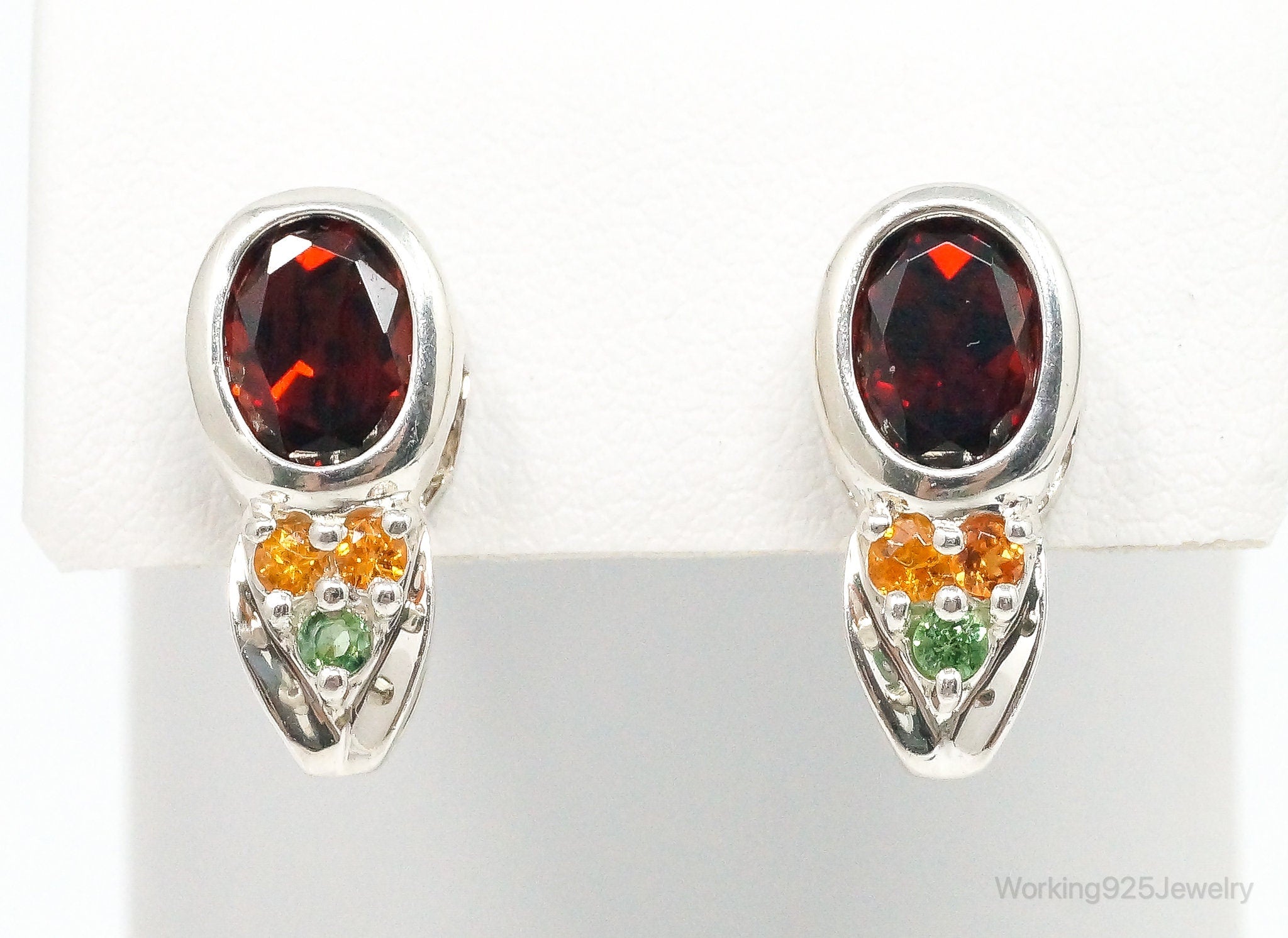 Vintage Garnet Peridot Citrine Sterling Silver Earrings