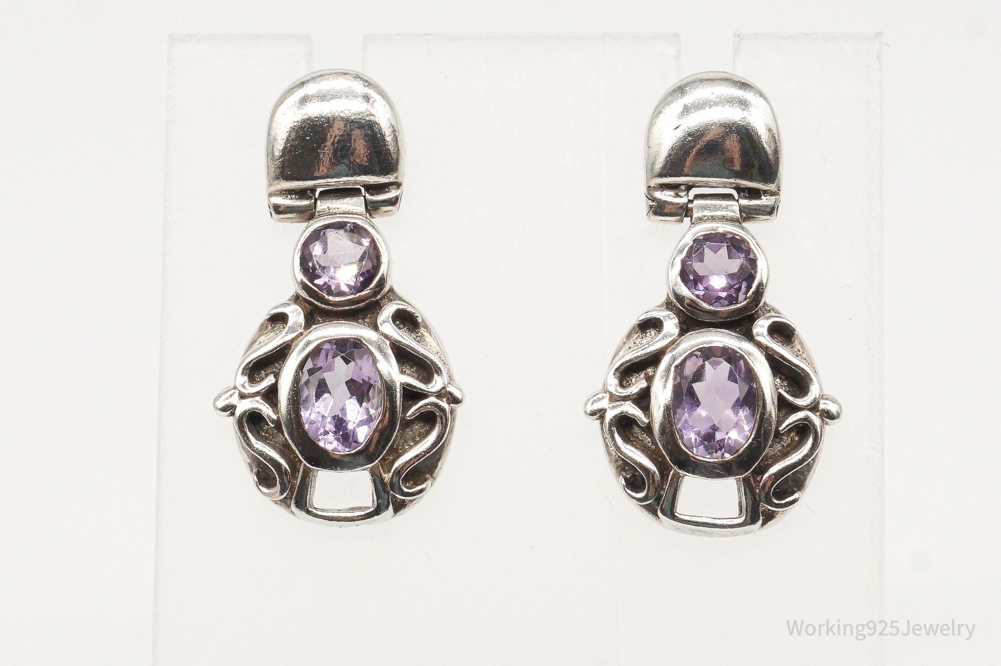 Vintage Designer SI Amethyst Sterling Silver Earrings