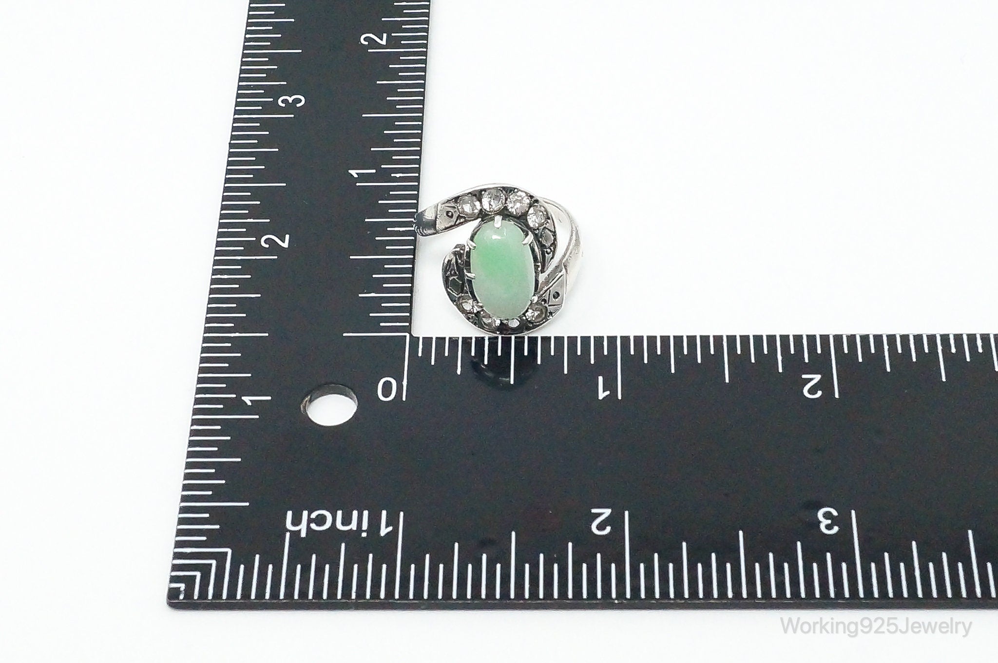 Antique Cubic Zirconia Green Gemstone Sterling Silver Ring - Size 6.5