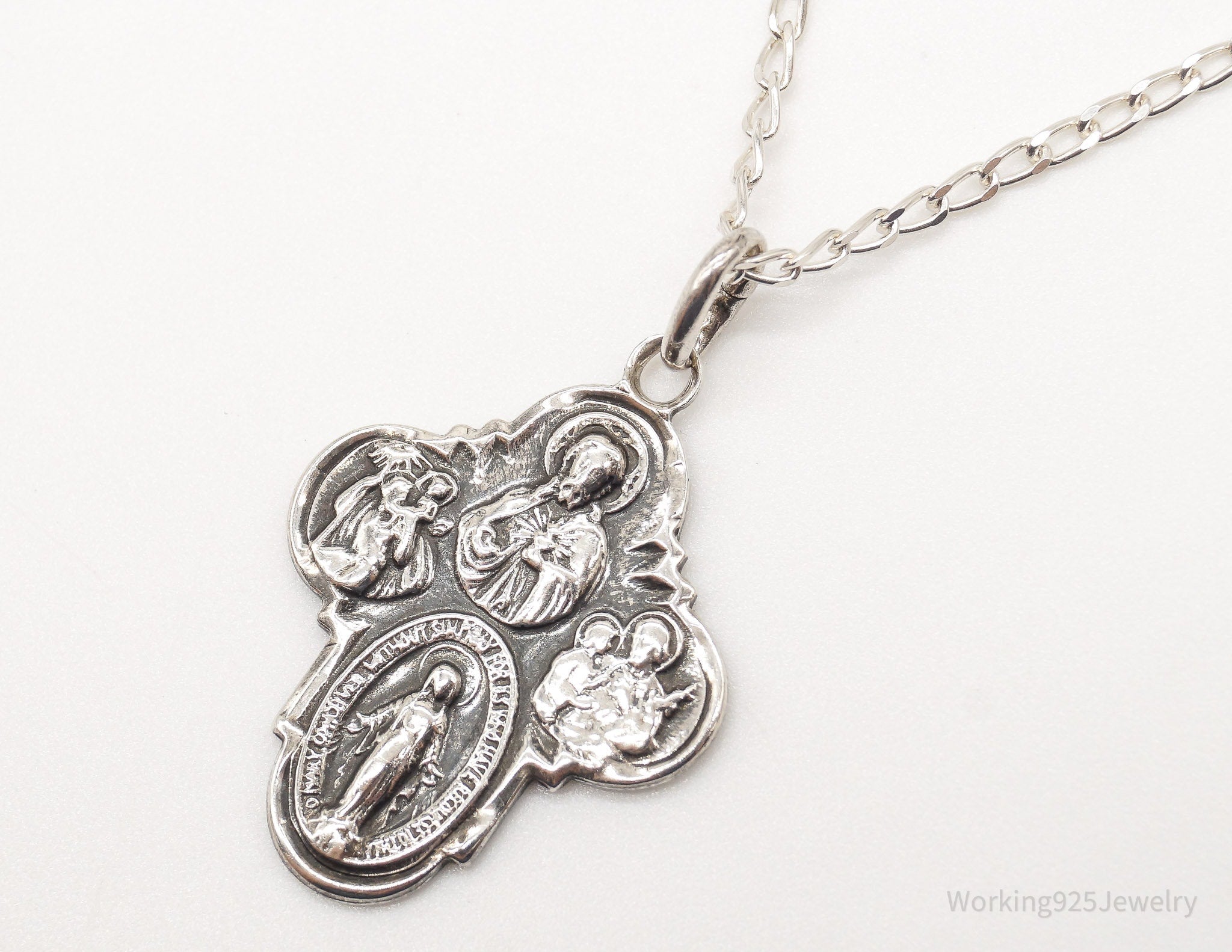 Antique Mary Pray For Us Sterling Silver Necklace