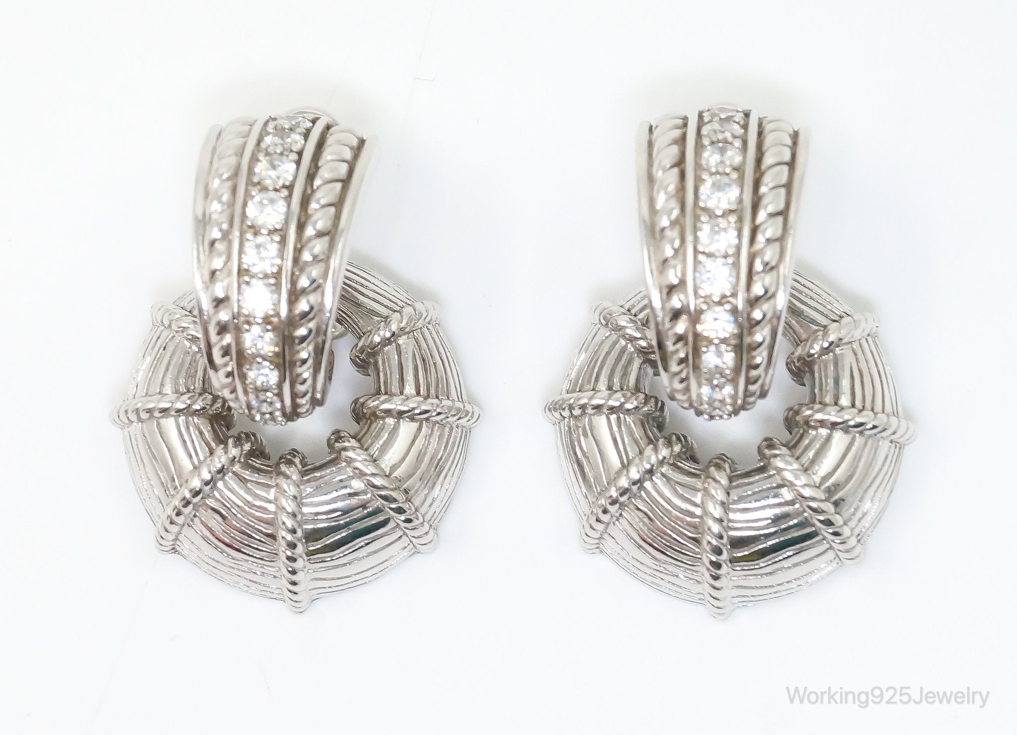 Vintage Designer Judith Ripka Cable Diamonique Sterling Silver Earrings