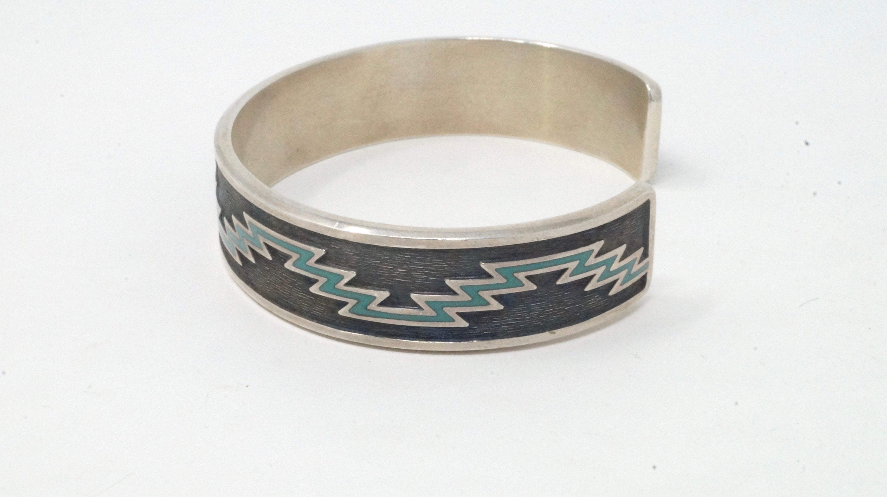 Vintage Designer KABANA Southwest Turquoise Inlay Sterling Silver Cuff Bracelet