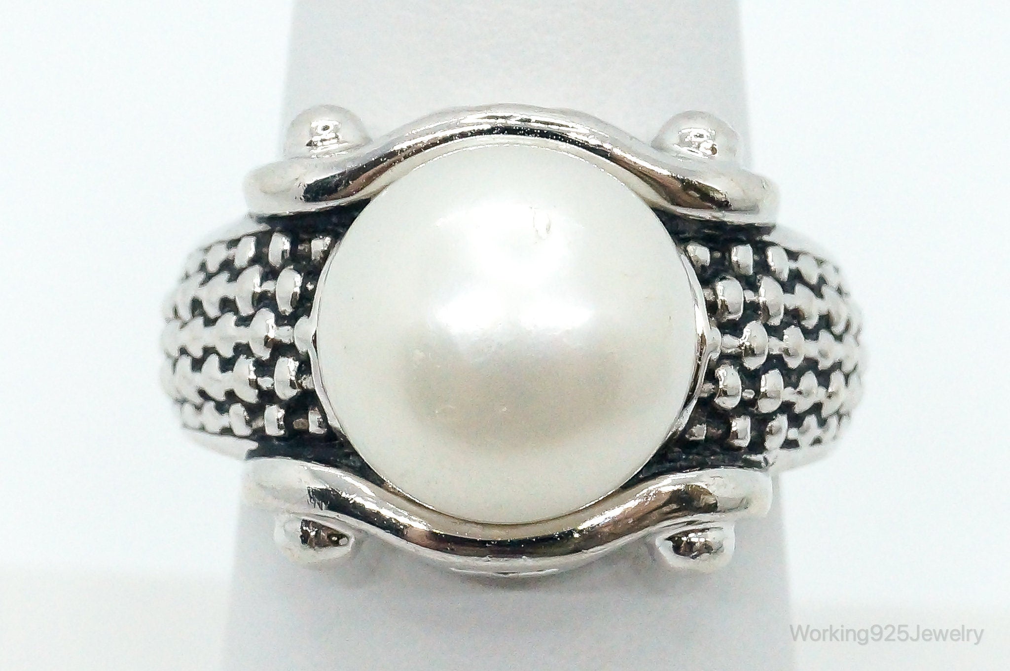 Vintage Faux Pearl Sterling Silver Ring - Size 7