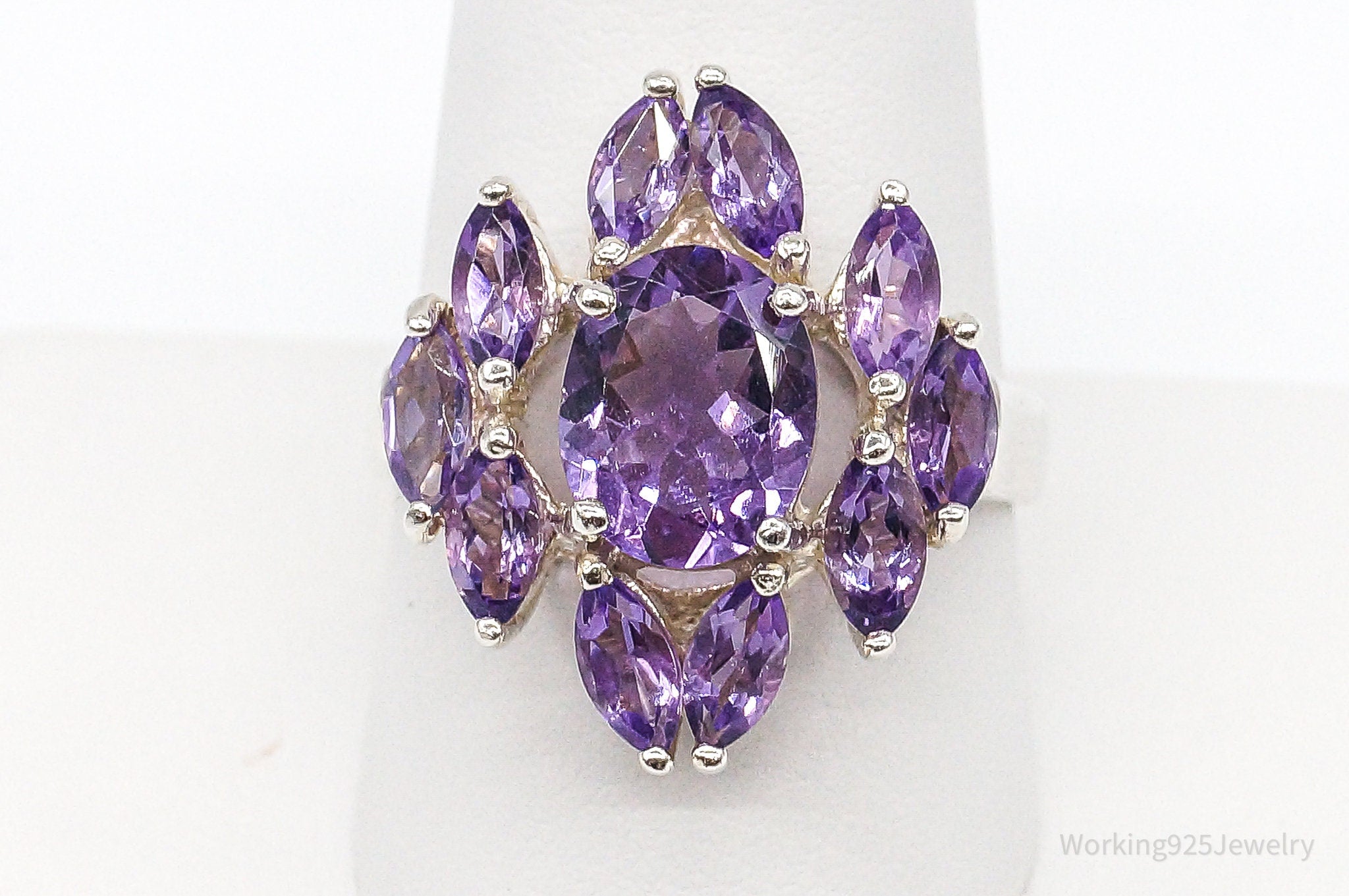 Large Amethyst Sterling Silver Ring - Size 9.75