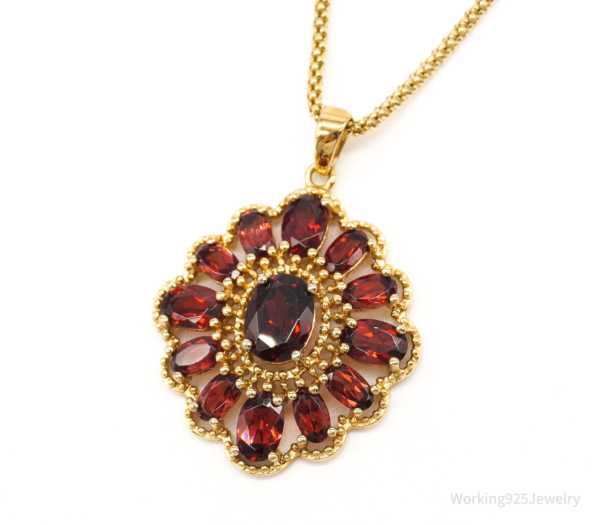 Designer Ross Simons Garnet 18K Gold Over Sterling Silver Necklace