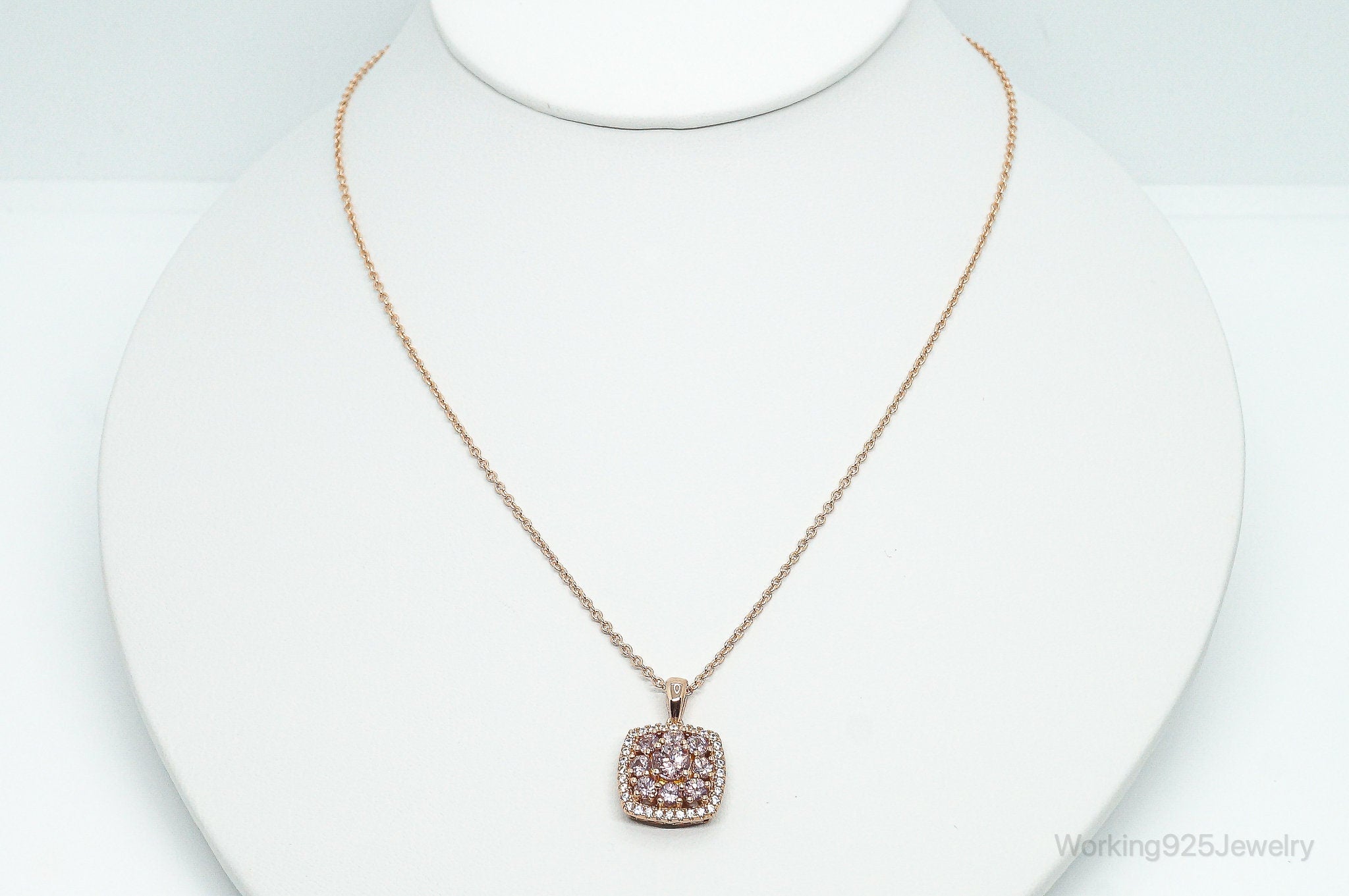 Designer DK White & Pink CZ Rose Gold Vermeil Sterling Silver Necklace