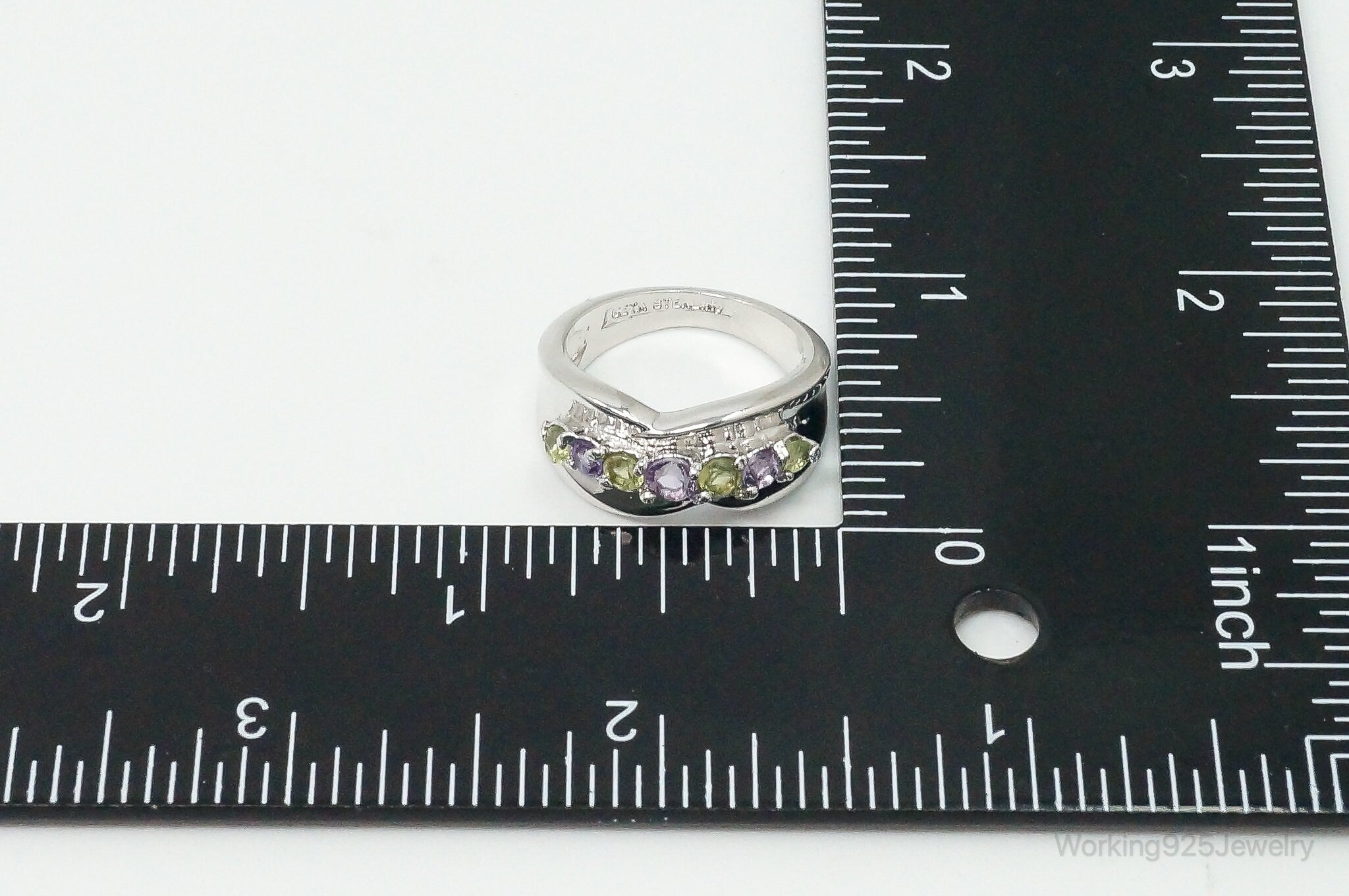 Vintage Designer SETA Peridot Amethyst Sterling Silver Ring - Size 6.75