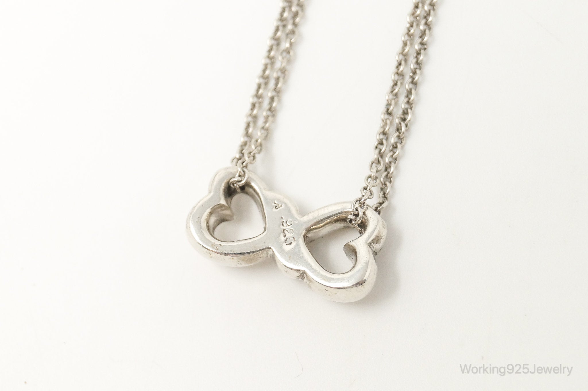 Vintage Open Linked Hearts Lovers Infinity Sterling Silver Necklace