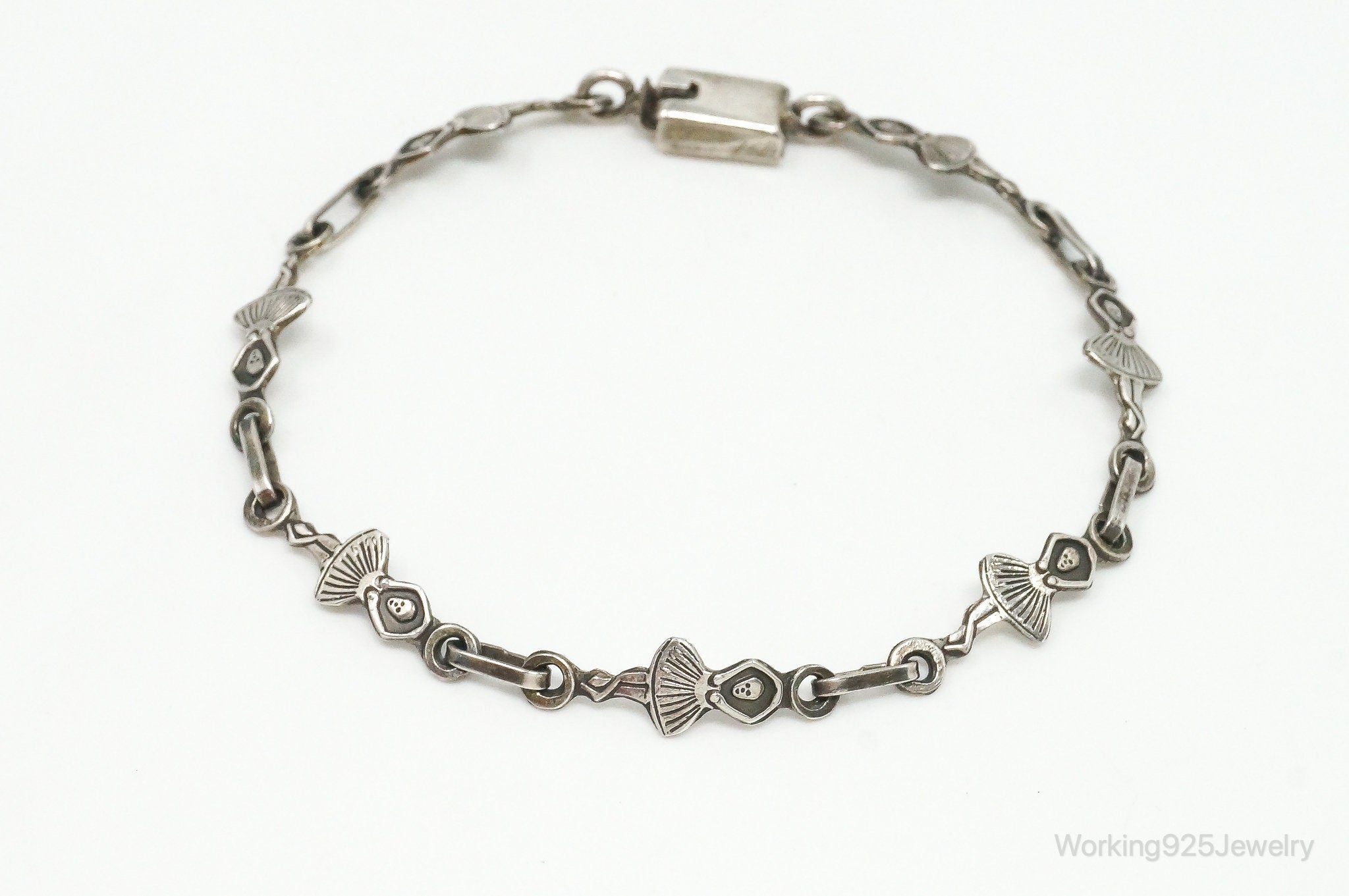 Antique Sterling Silver Dancing Ballerinas Chain Bracelet