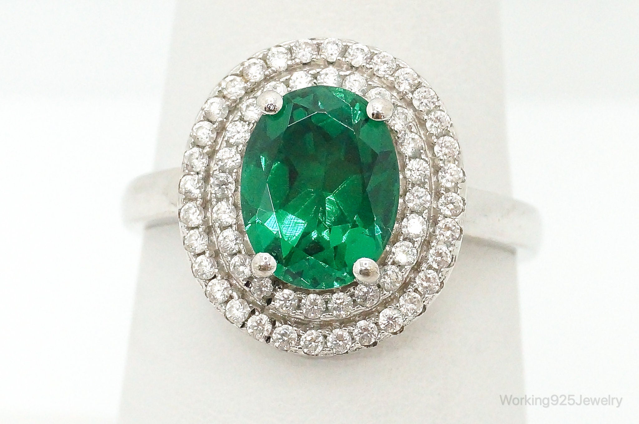 Lab Emerald Cubic Zirconia Sterling Silver Ring - Size 7