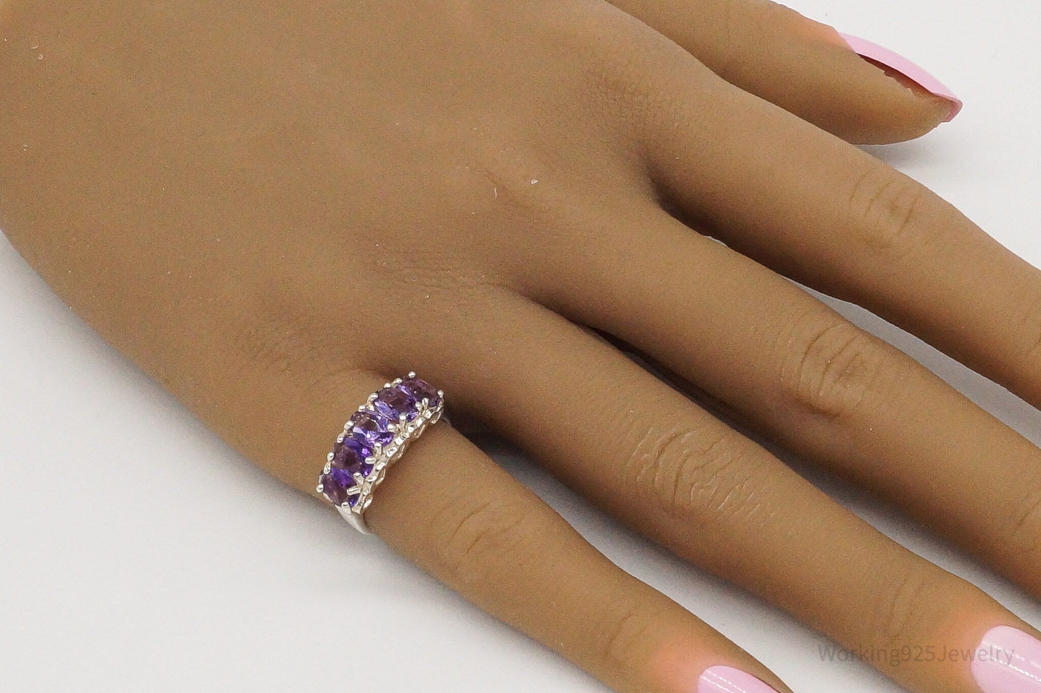 Vintage CNA Amethyst Sterling Silver Ring - Size 4.75