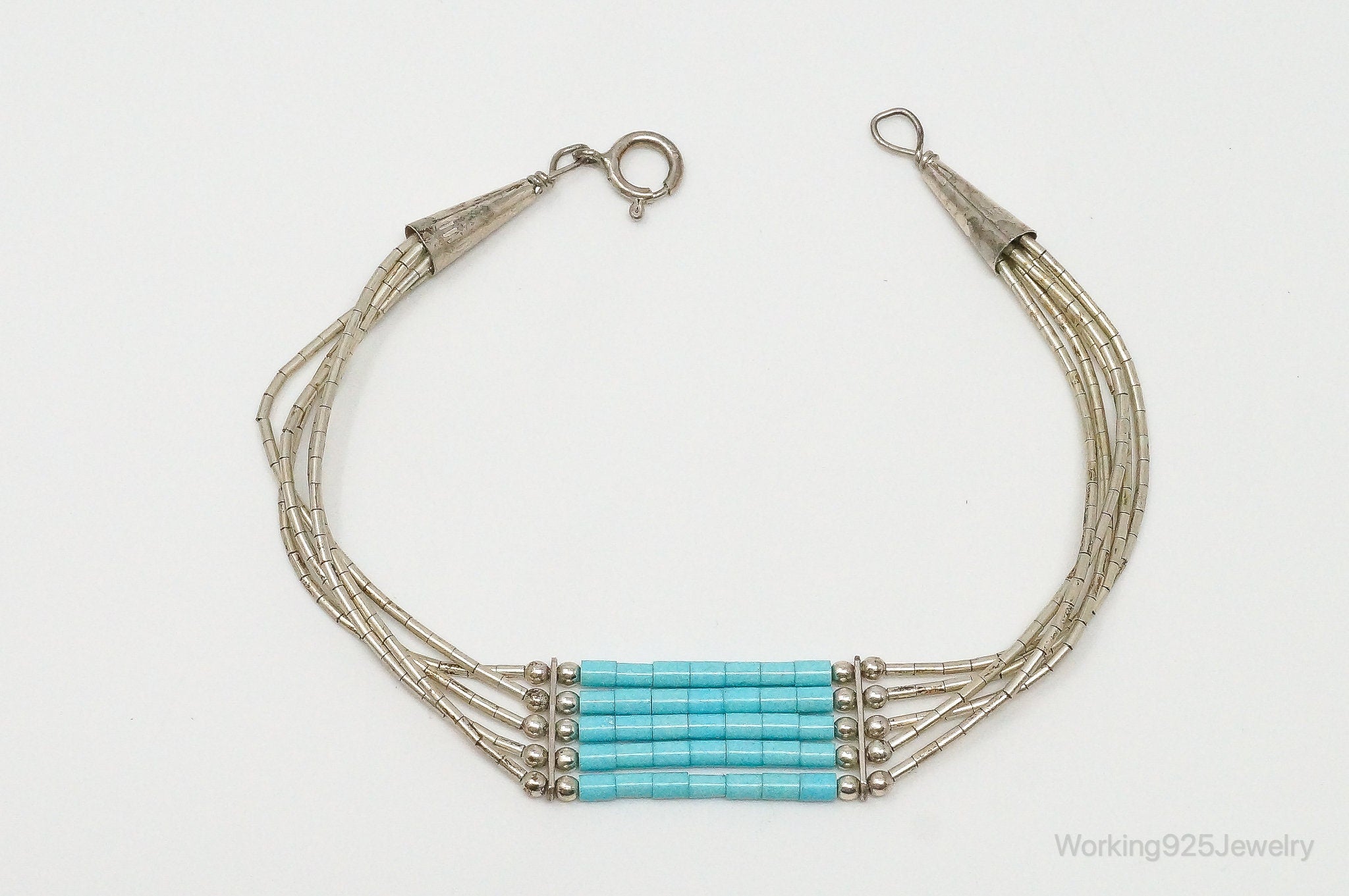 Vintage Handmade Native American Unsigned Turquoise Sterling Silver Bracelet