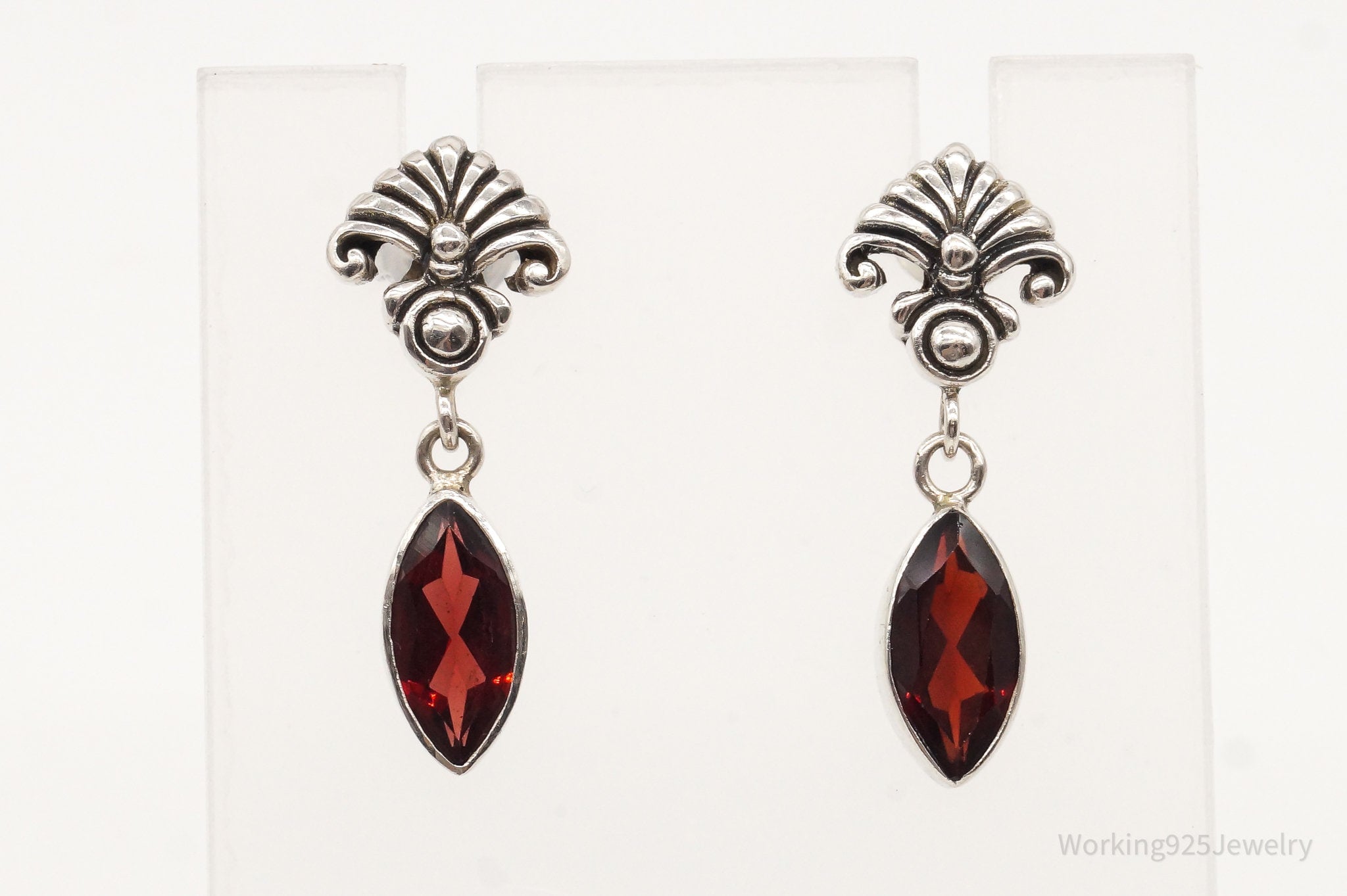 Vintage Garnet Art Deco Sterling Silver Earrings