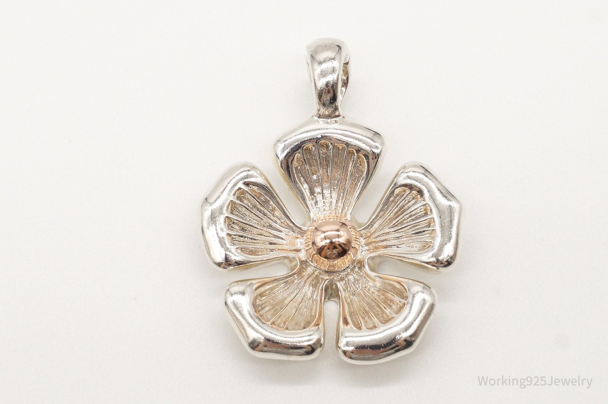 Vintage Large Espo 14K Gold Sterling Silver Quote Flower Pendant