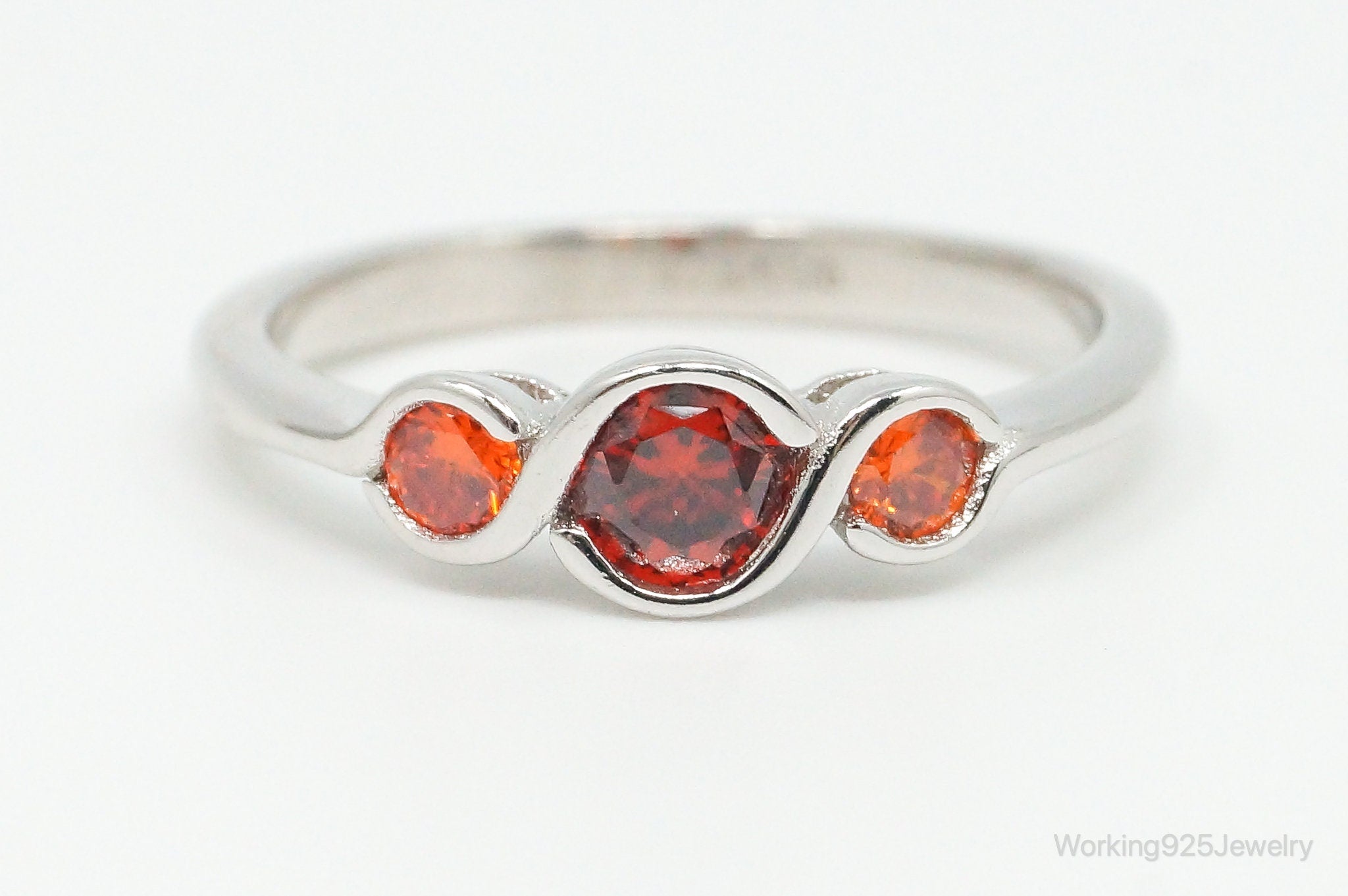 Orange Cubic Zirconia Sterling Silver Ring - Size 6.75