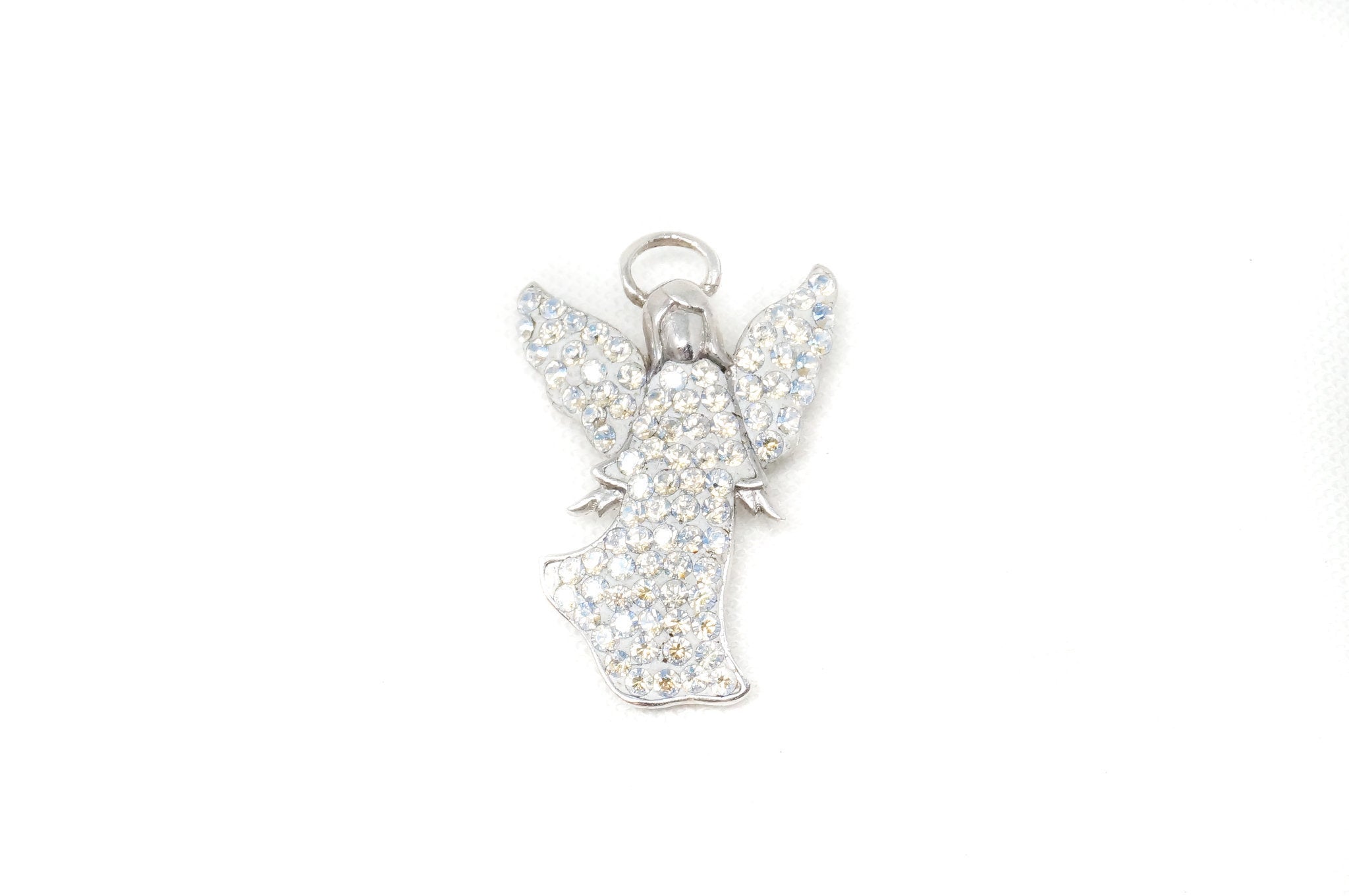 Vintage Guardian Angel Rhinestone Sterling Silver Necklace Pendant