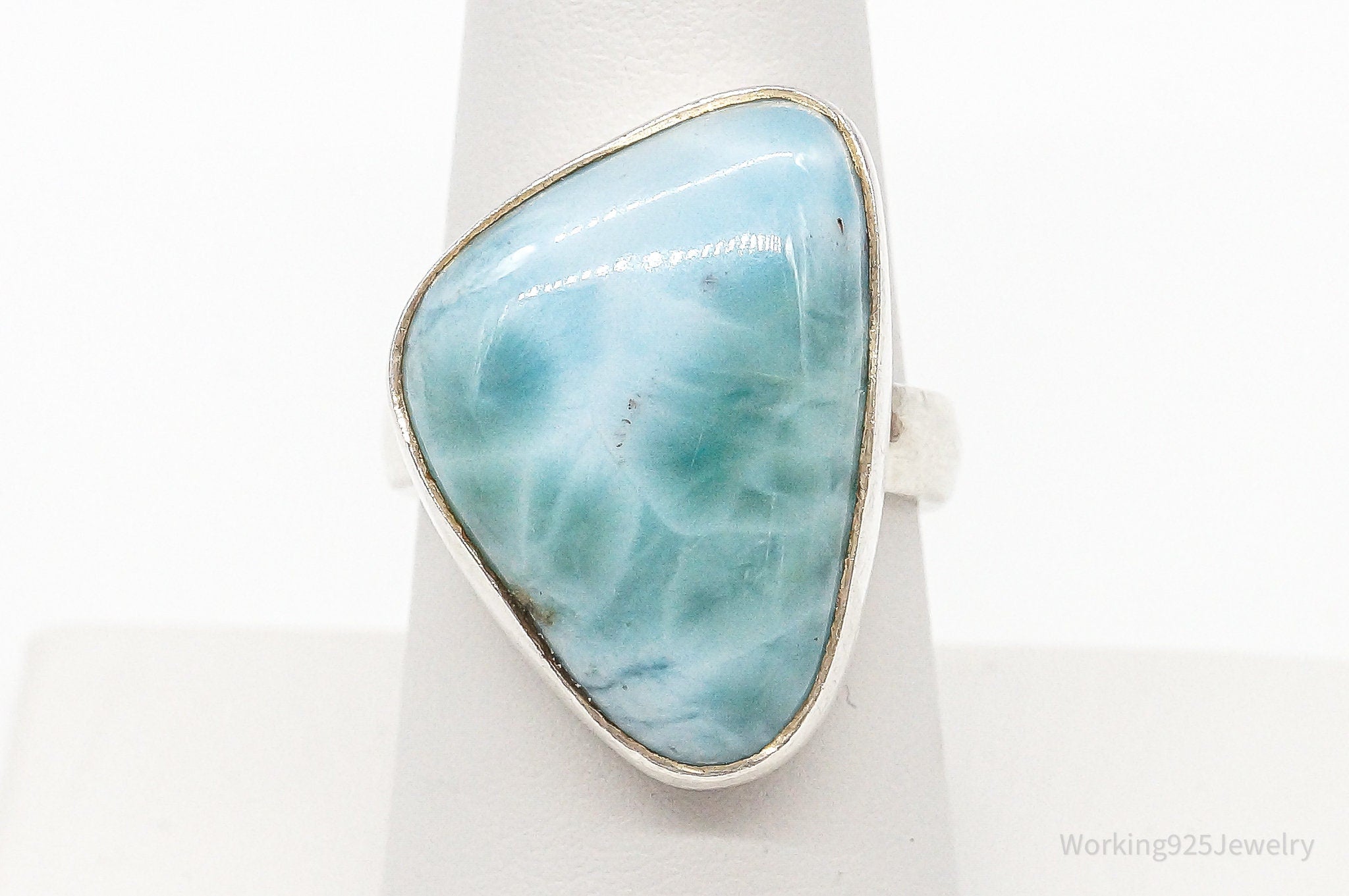 Vintage Ice Blue Larimar Modernist Sterling Silver Ring - Size 7.75