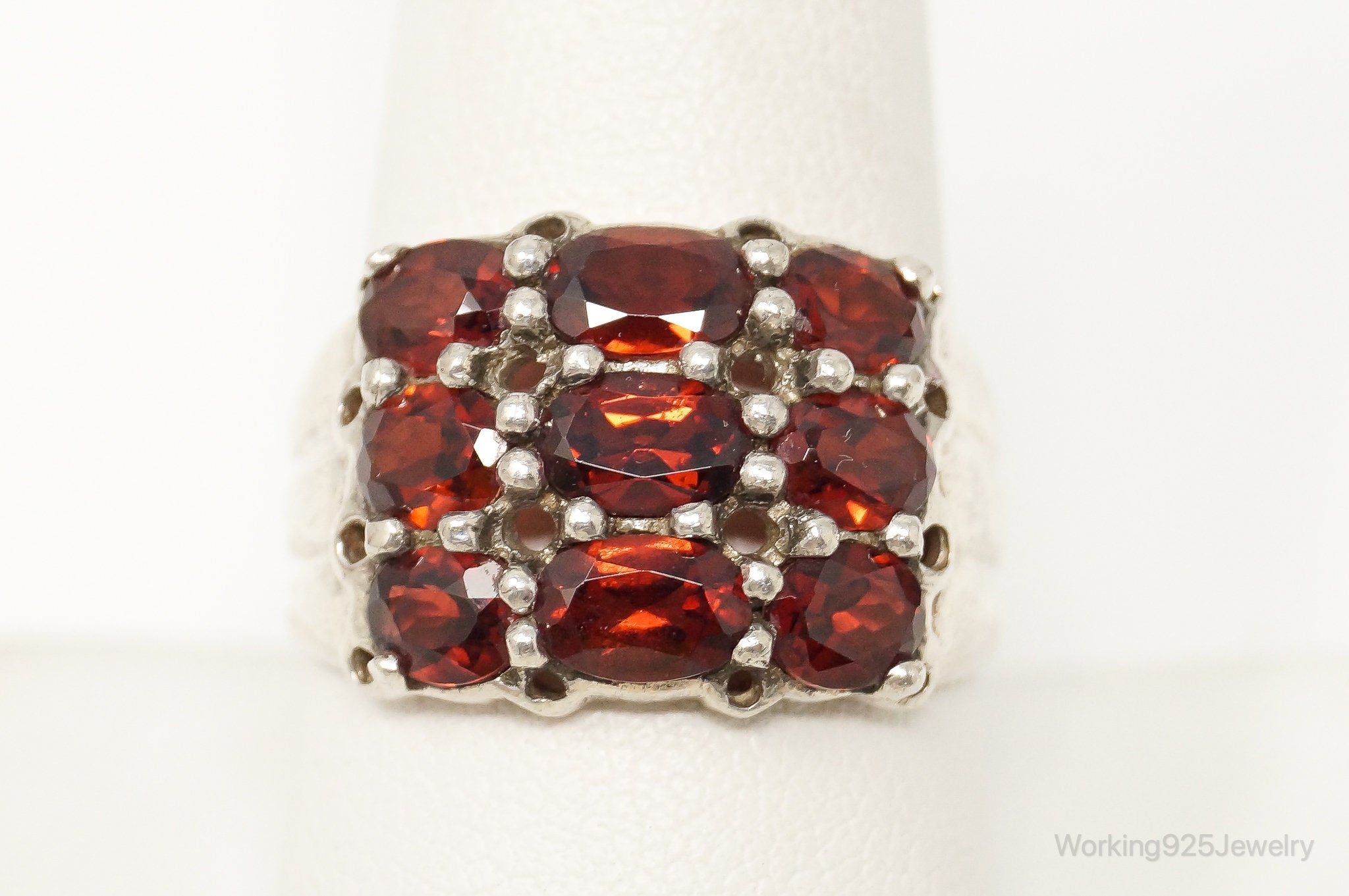 Vintage Garnet Sterling Silver Cocktail Ring - Size 10