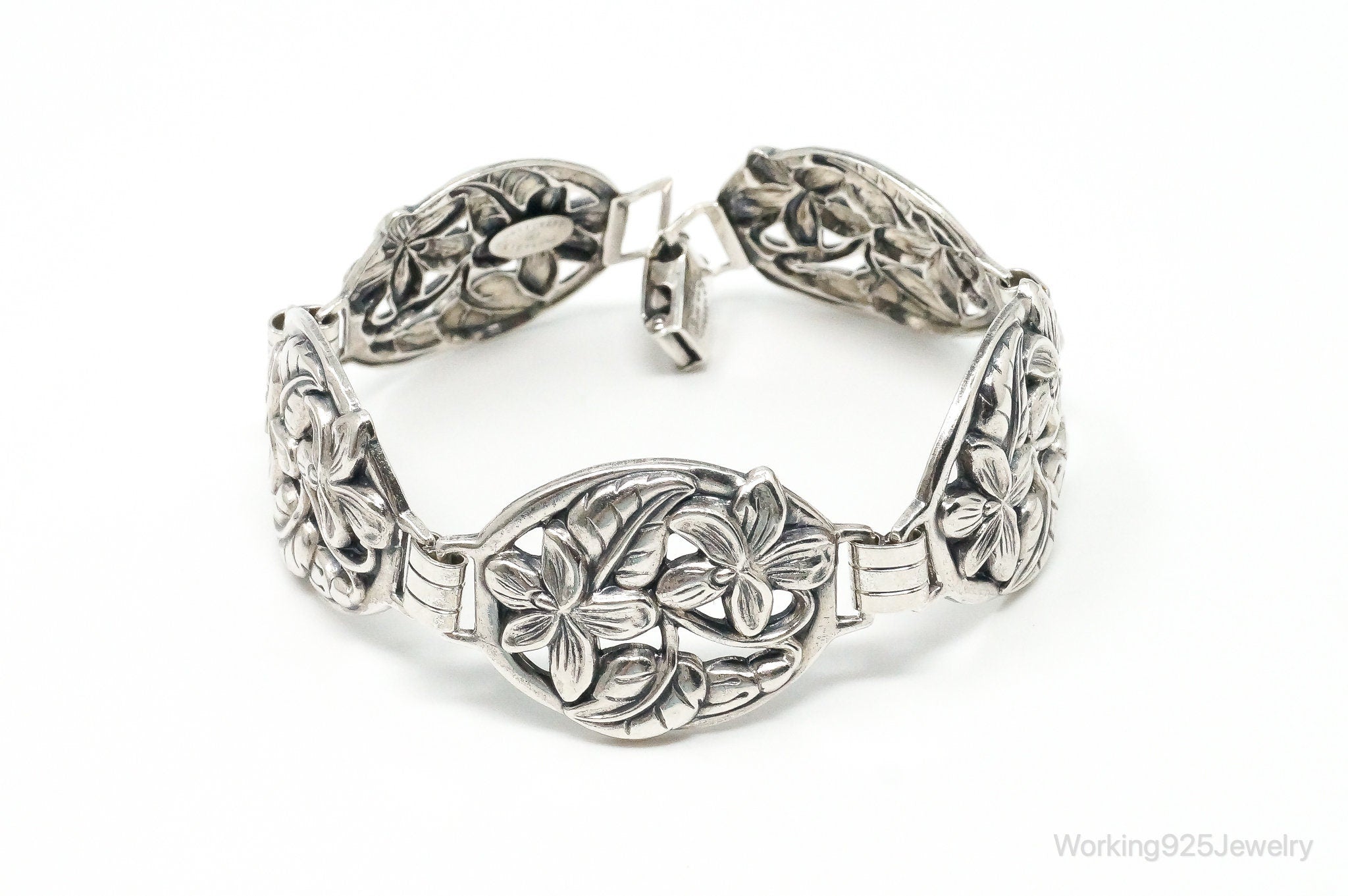 Vintage Designer Danecraft Floral Panels Sterling Silver Bracelet