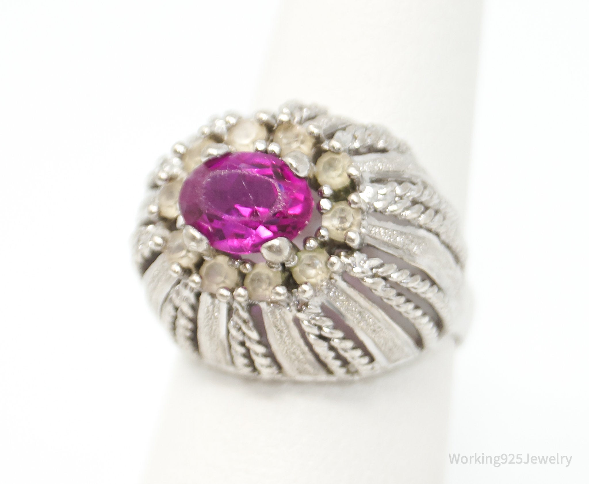 Antique Designer GR Hot Pink Topaz Sterling Silver Dome Bombe Ring - Sz 6