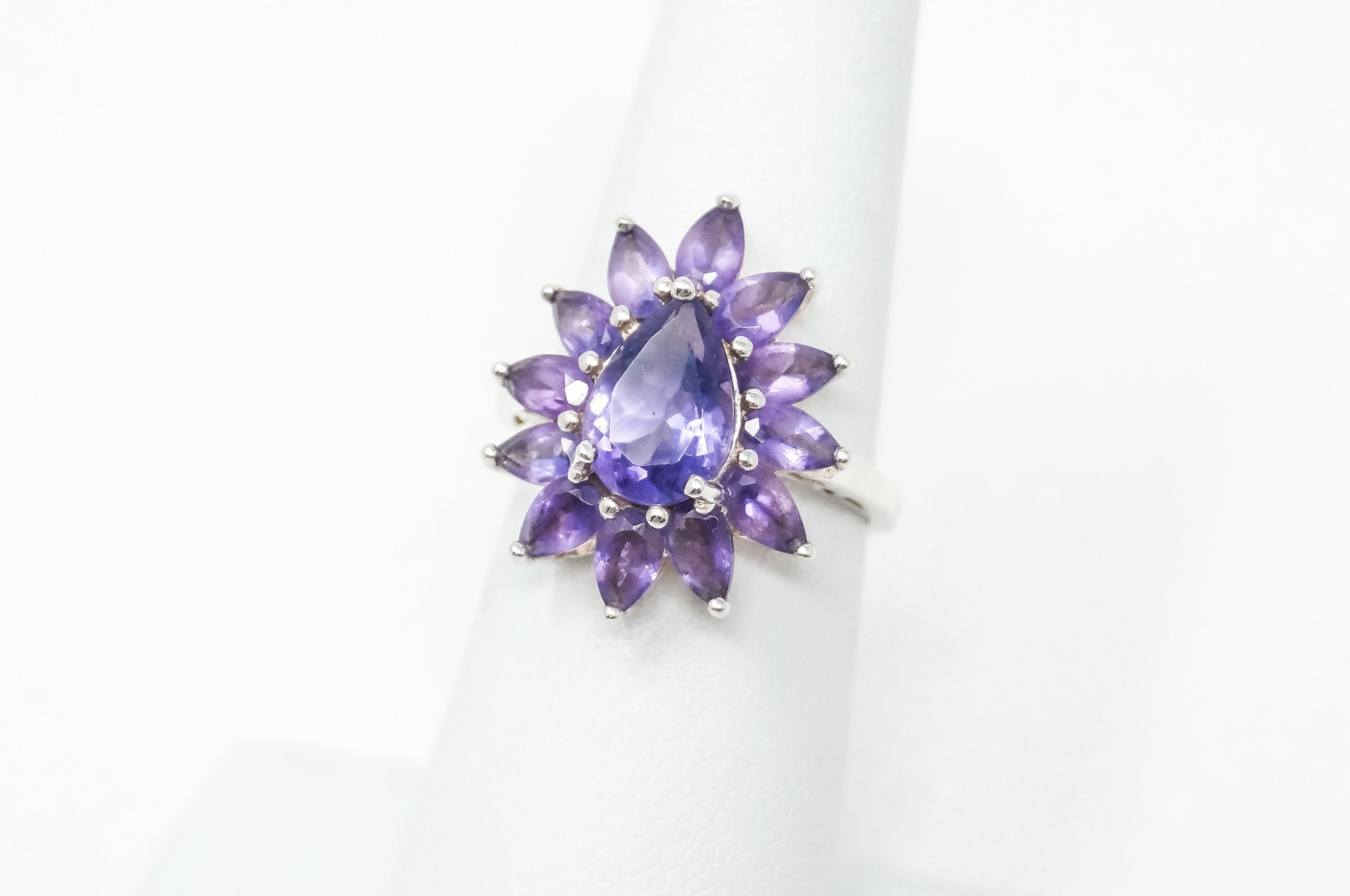 Vintage Art Deco Large Amethyst Sterling Silver Ring - Sz 6 -798512167