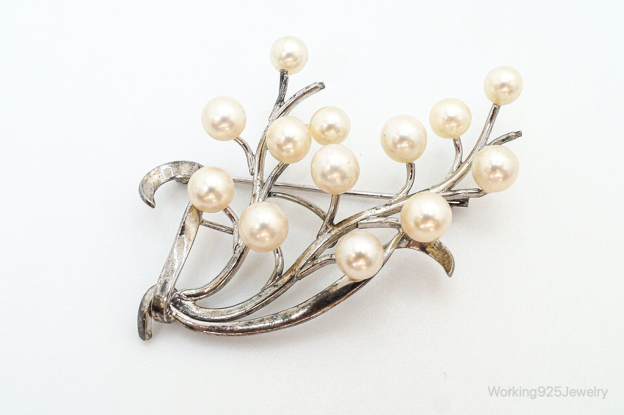 Large Antique Faux Pearl Sterling Silver Brooch Pin