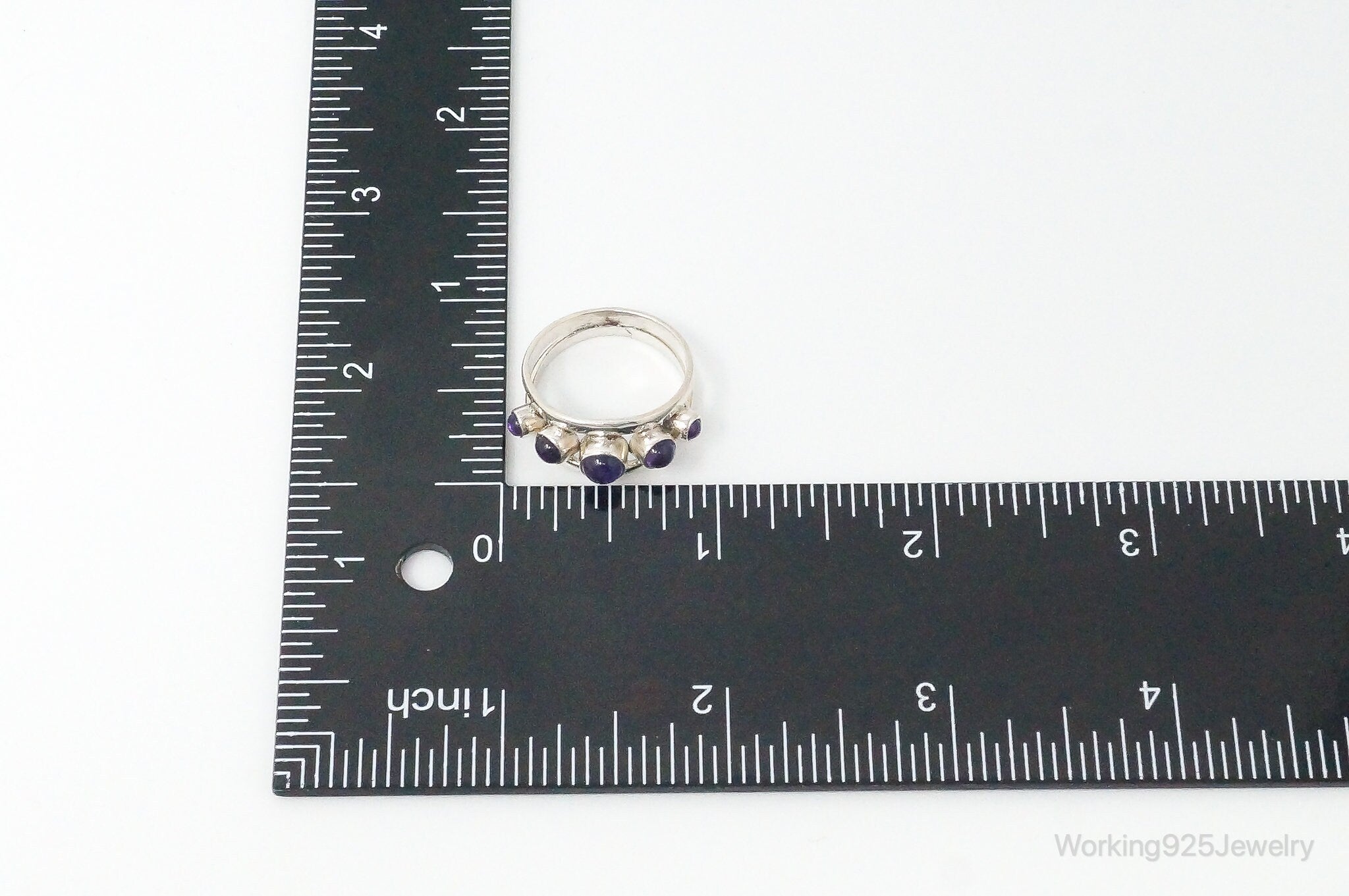 Vintage Amethyst Modernist Sterling Silver Ring - Size 7.75