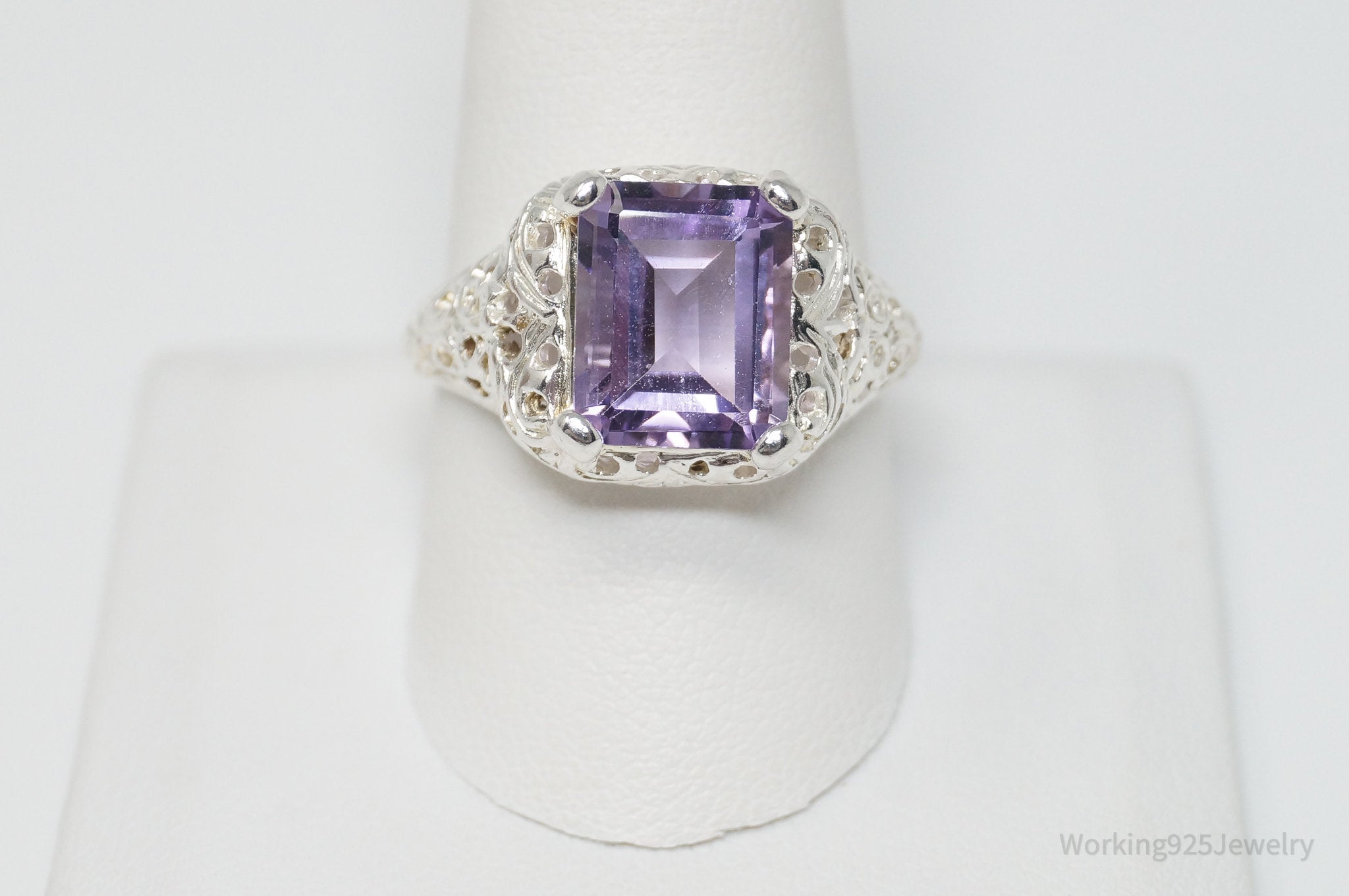 Vintage Amethyst Sterling Silver Statement Ring - Sz 10