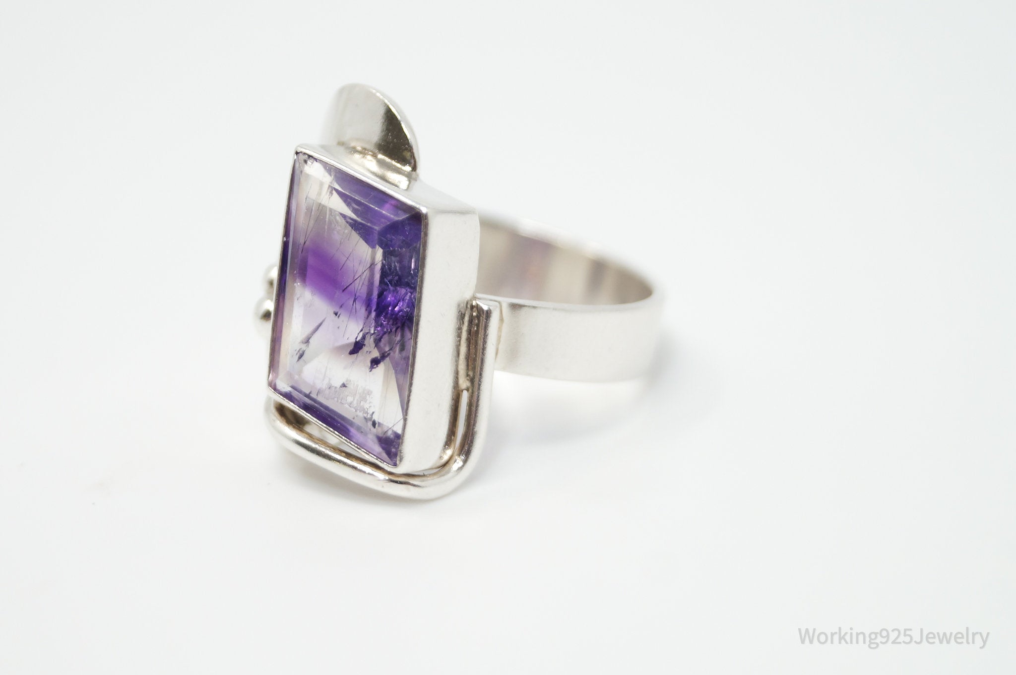 Vintage Designer Amethyst Sterling Silver Ring - Size 7.25